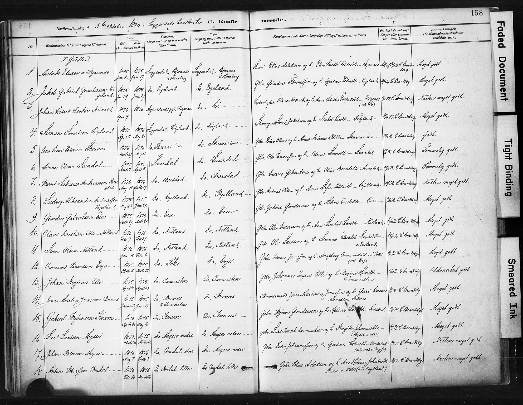 Sokndal sokneprestkontor, SAST/A-101808: Parish register (official) no. A 11.1, 1887-1905, p. 158