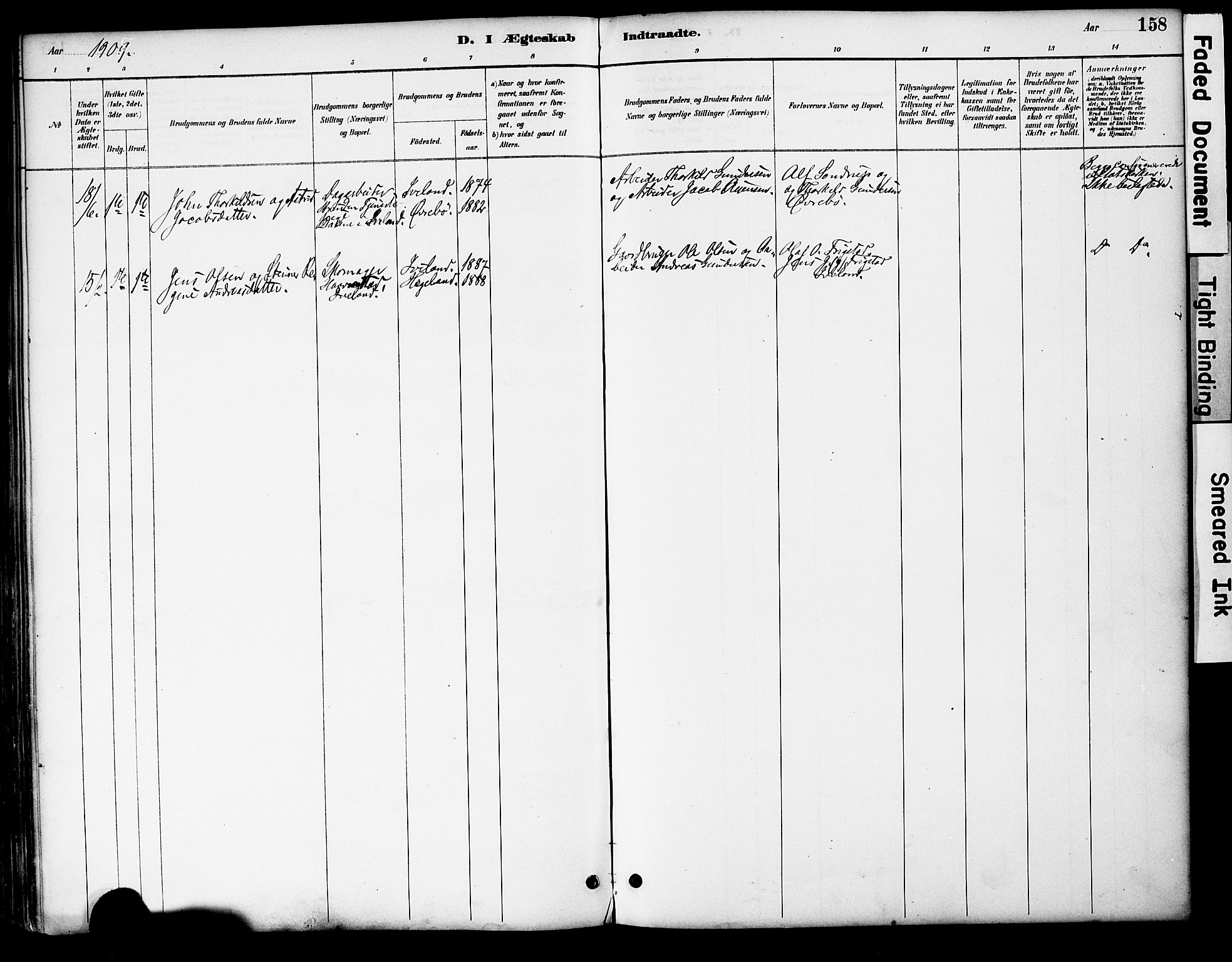 Evje sokneprestkontor, AV/SAK-1111-0008/F/Fa/Fac/L0003: Parish register (official) no. A 3, 1884-1909, p. 158