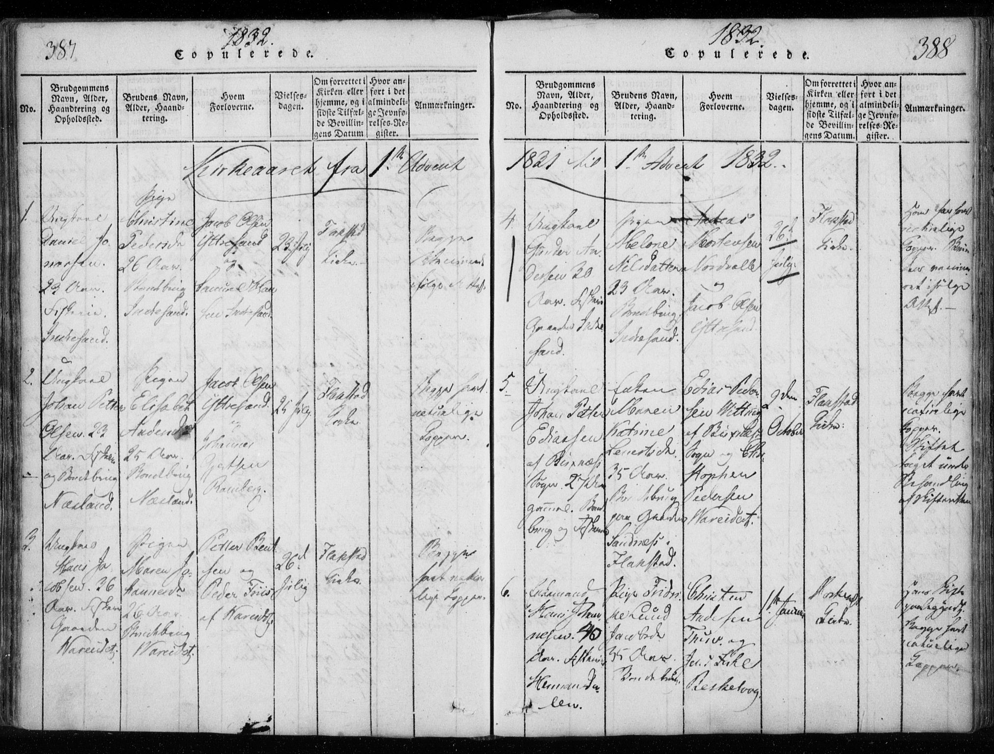 Ministerialprotokoller, klokkerbøker og fødselsregistre - Nordland, SAT/A-1459/885/L1201: Parish register (official) no. 885A02, 1820-1837, p. 387-388