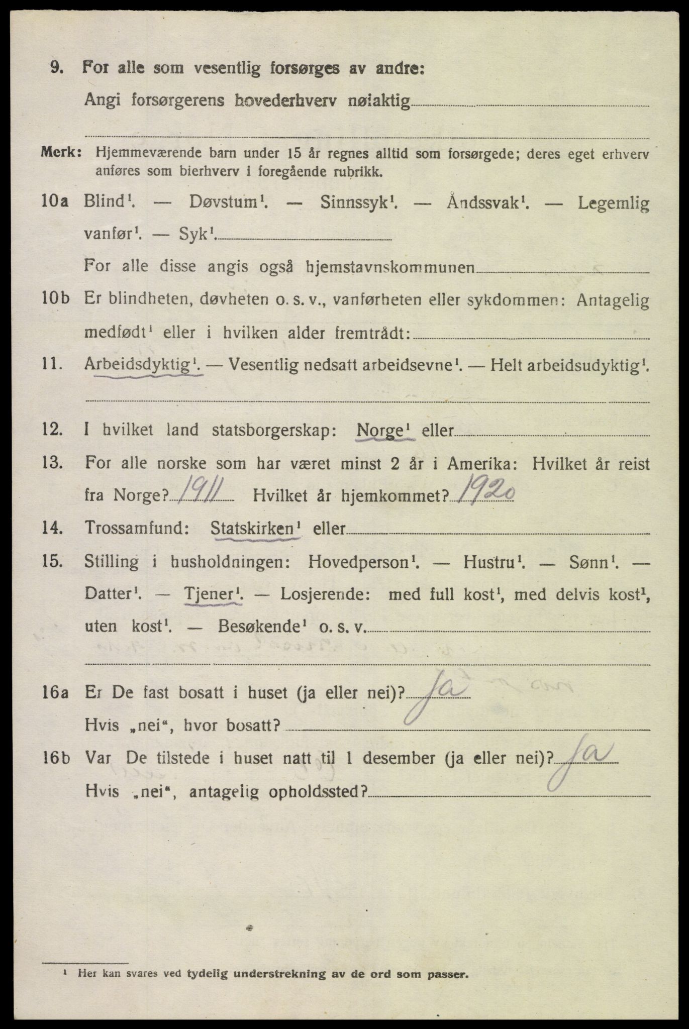 SAK, 1920 census for Lyngdal, 1920, p. 3460