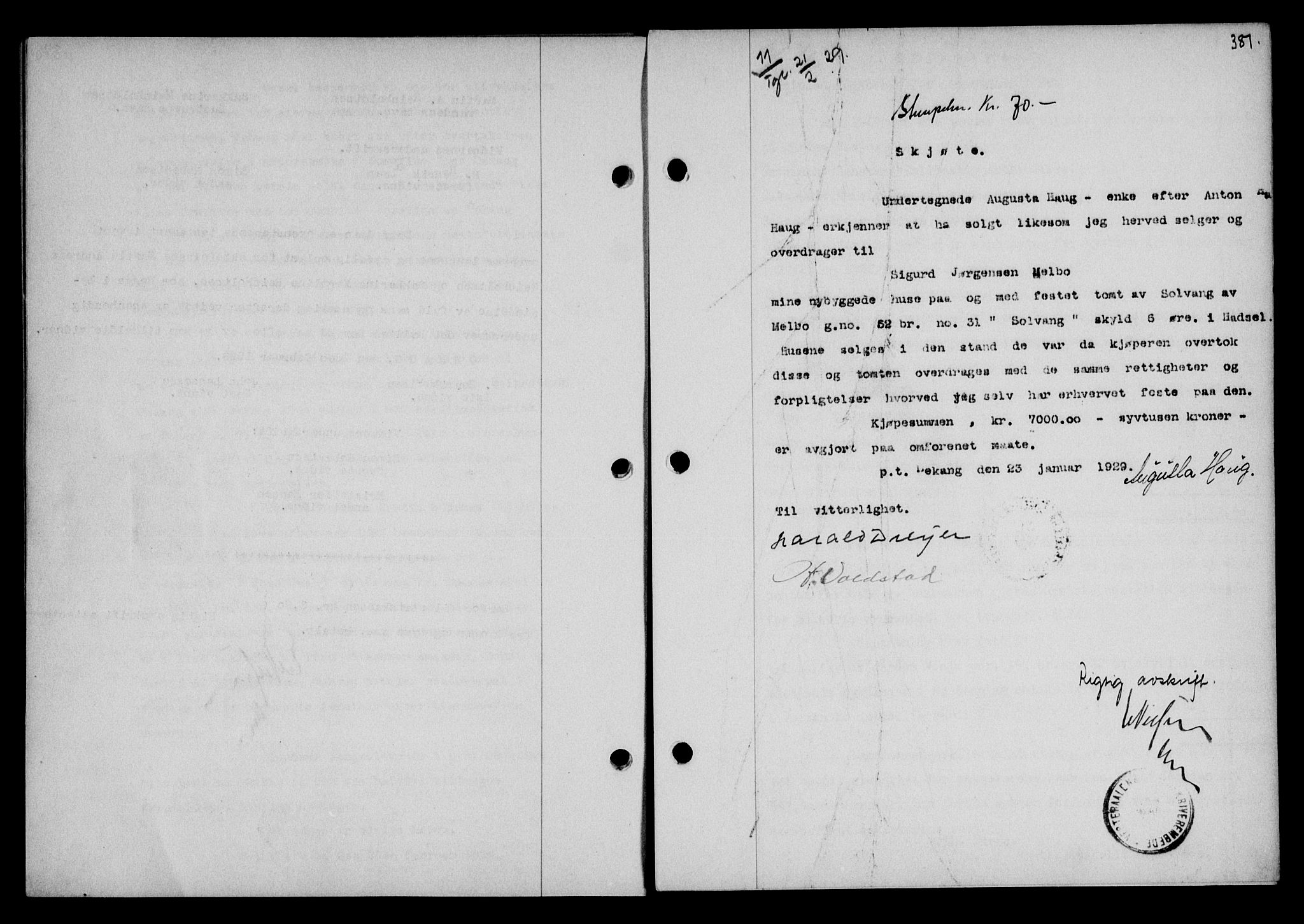 Vesterålen sorenskriveri, SAT/A-4180/1/2/2Ca/L0047: Mortgage book no. 40, 1928-1929, Deed date: 21.02.1929