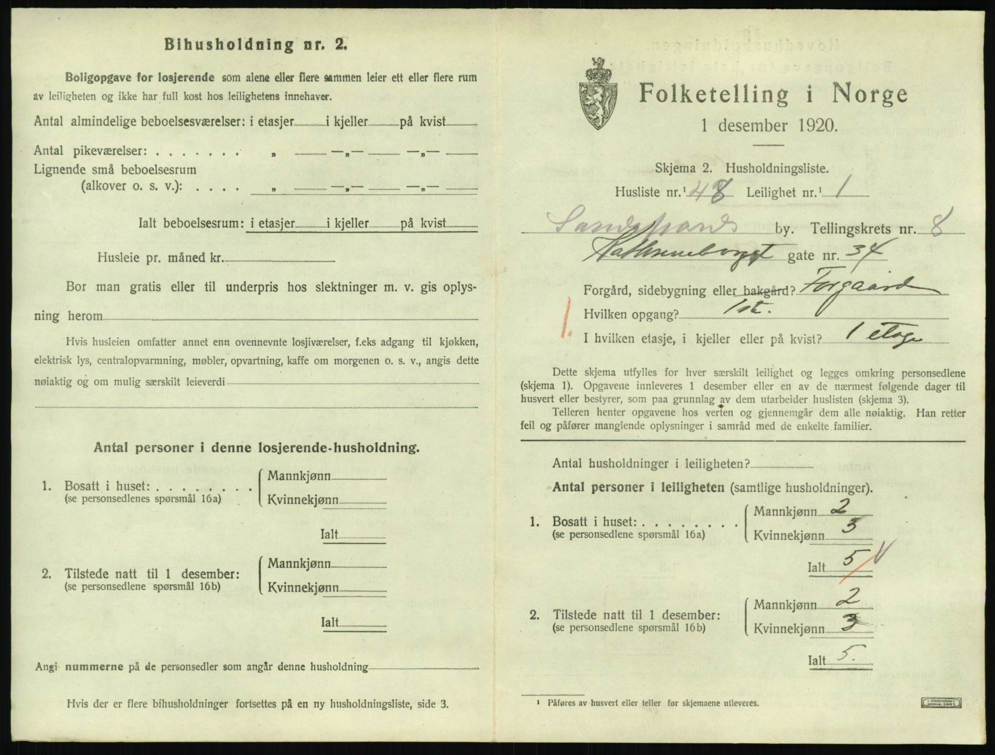 SAKO, 1920 census for Sandefjord, 1920, p. 3406