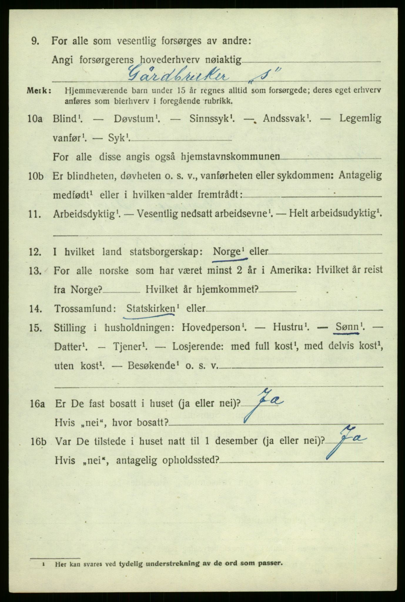 SAB, 1920 census for Årdal, 1920, p. 1594