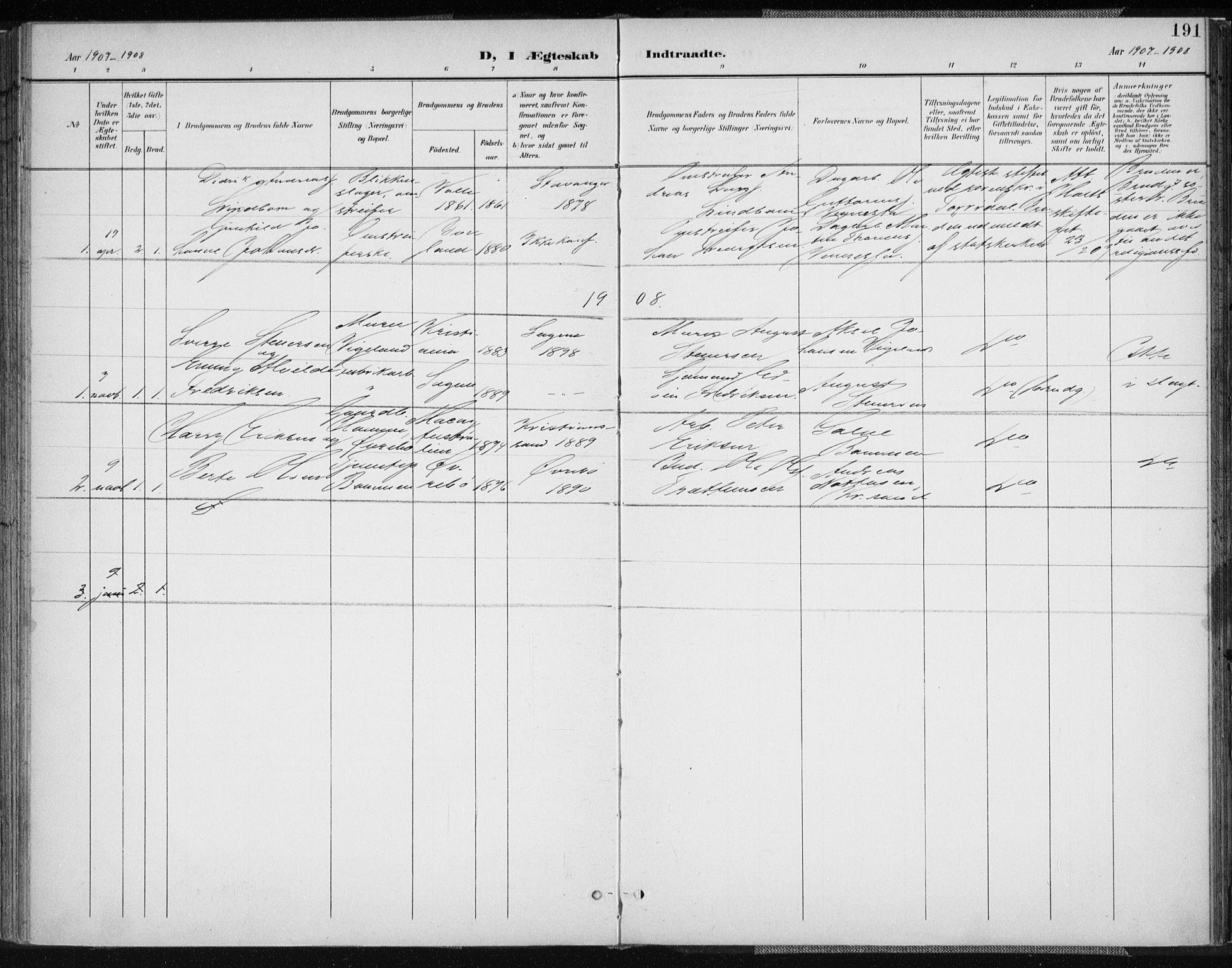 Vennesla sokneprestkontor, SAK/1111-0045/Fa/Fab/L0005: Parish register (official) no. A 5, 1897-1909, p. 191