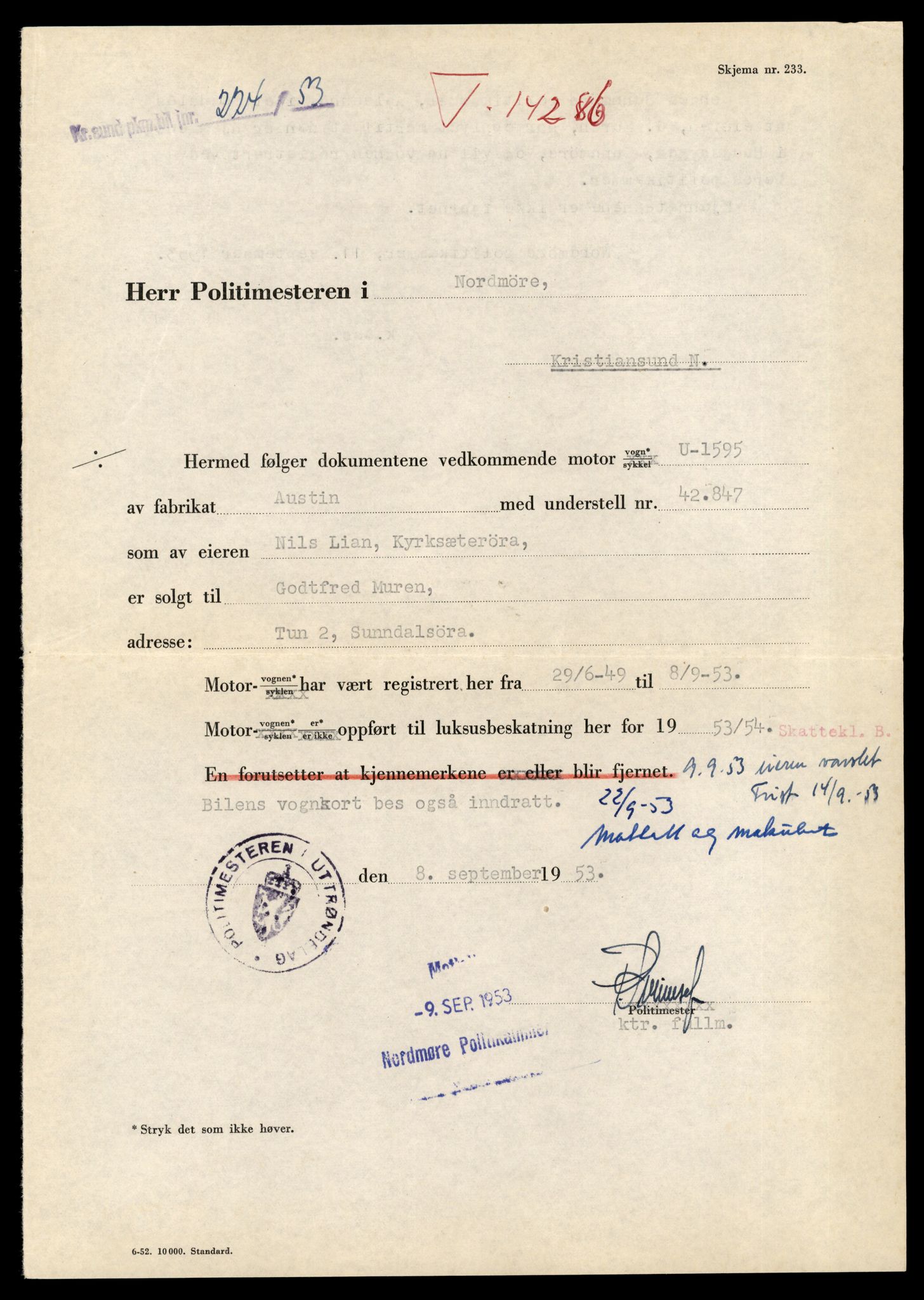 Møre og Romsdal vegkontor - Ålesund trafikkstasjon, AV/SAT-A-4099/F/Fe/L0044: Registreringskort for kjøretøy T 14205 - T 14319, 1927-1998, p. 2394