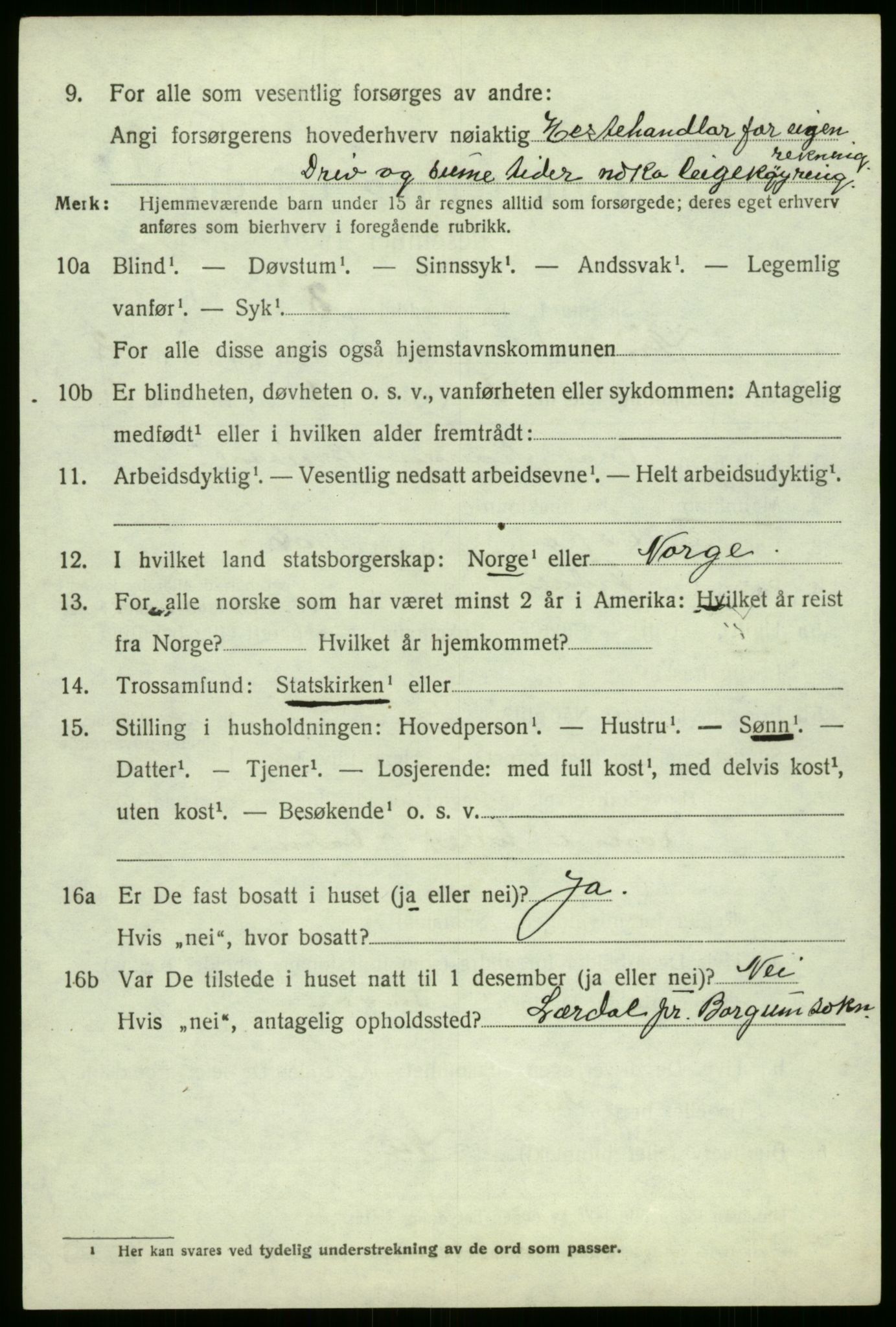 SAB, 1920 census for Årdal, 1920, p. 870