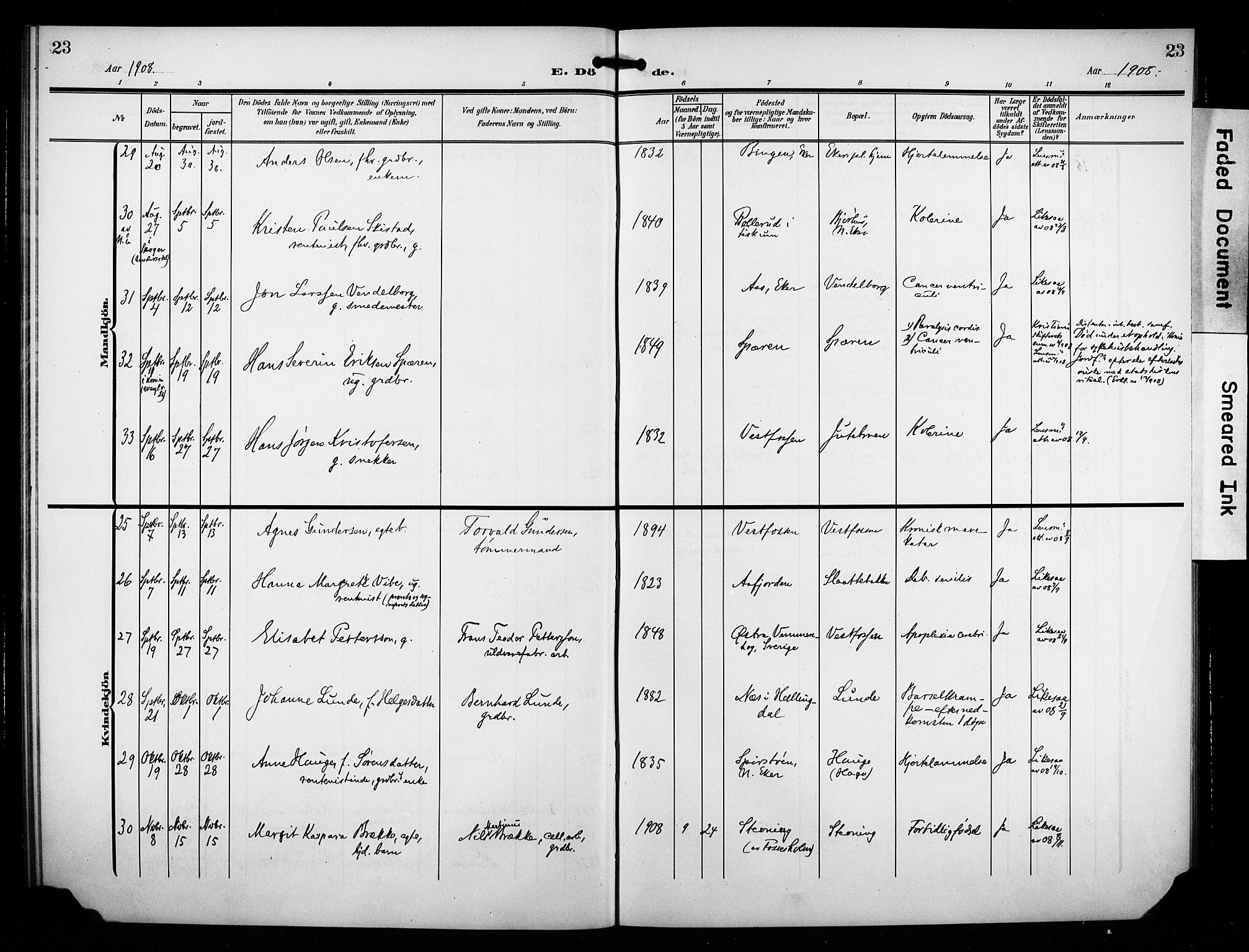 Eiker kirkebøker, AV/SAKO-A-4/F/Fb/L0004: Parish register (official) no. II 4, 1905-1914, p. 23