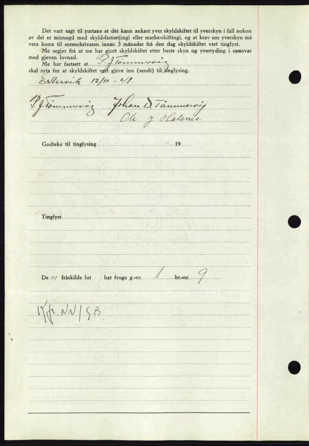 Nordmøre sorenskriveri, AV/SAT-A-4132/1/2/2Ca: Mortgage book no. A91, 1941-1942, Diary no: : 2187/1941