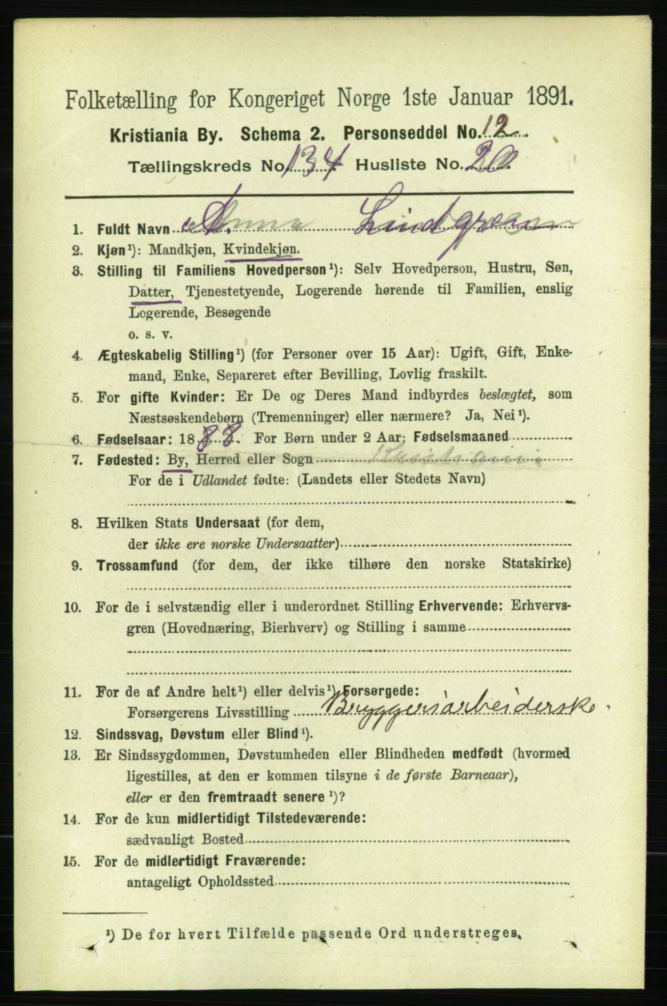 RA, 1891 census for 0301 Kristiania, 1891, p. 73964