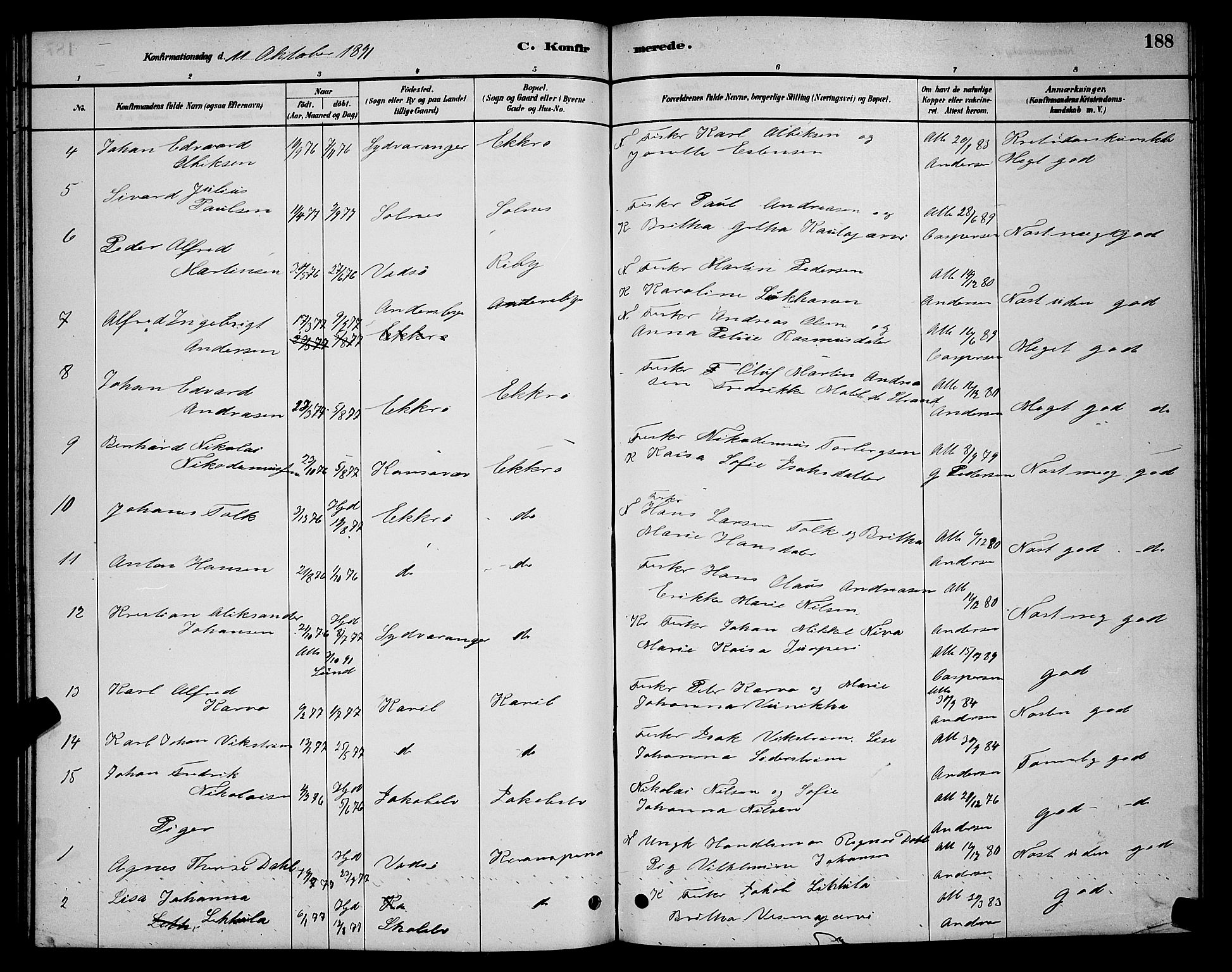 Vadsø sokneprestkontor, SATØ/S-1325/H/Hb/L0003klokker: Parish register (copy) no. 3, 1881-1901, p. 188