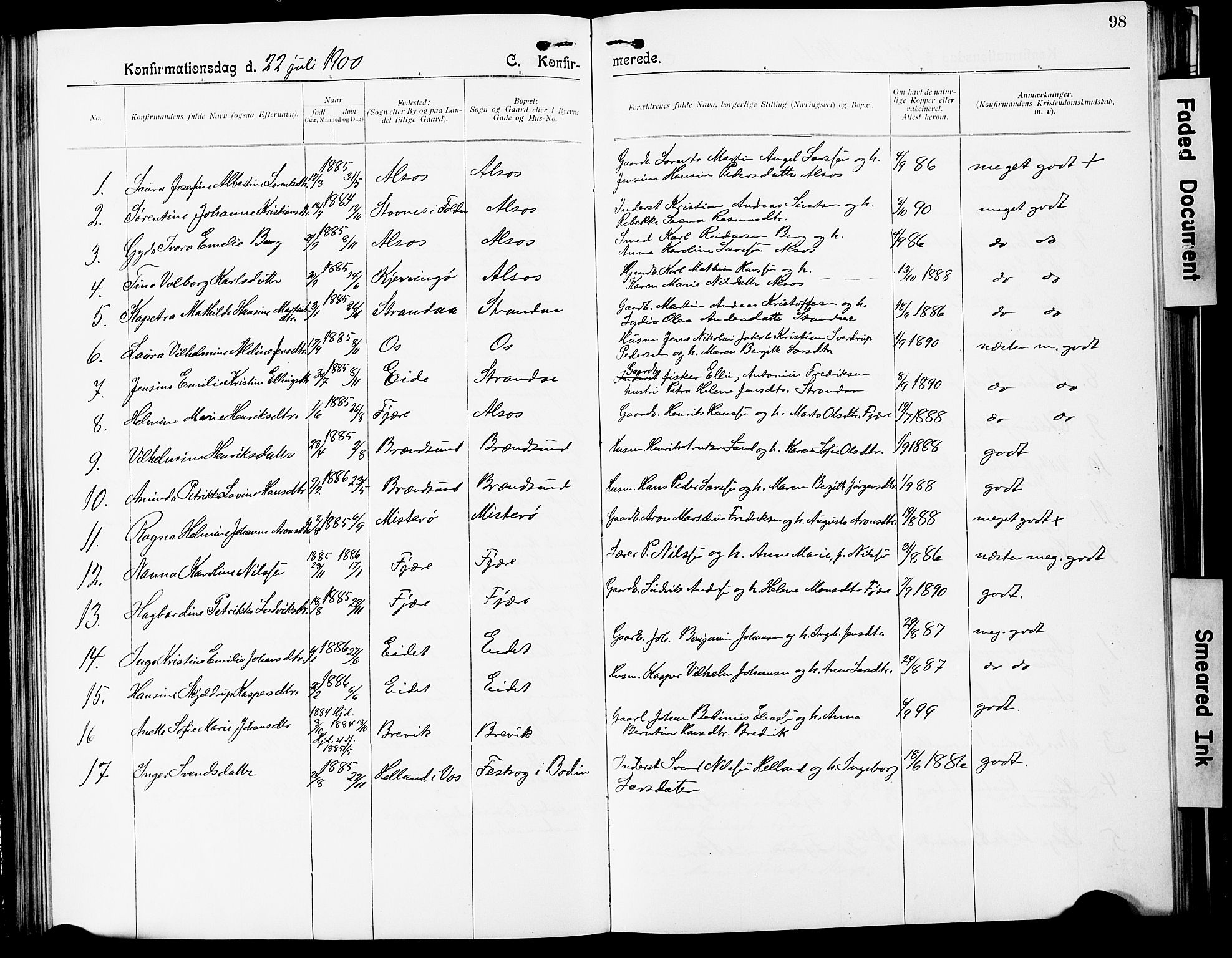 Ministerialprotokoller, klokkerbøker og fødselsregistre - Nordland, AV/SAT-A-1459/803/L0077: Parish register (copy) no. 803C04, 1897-1930, p. 98