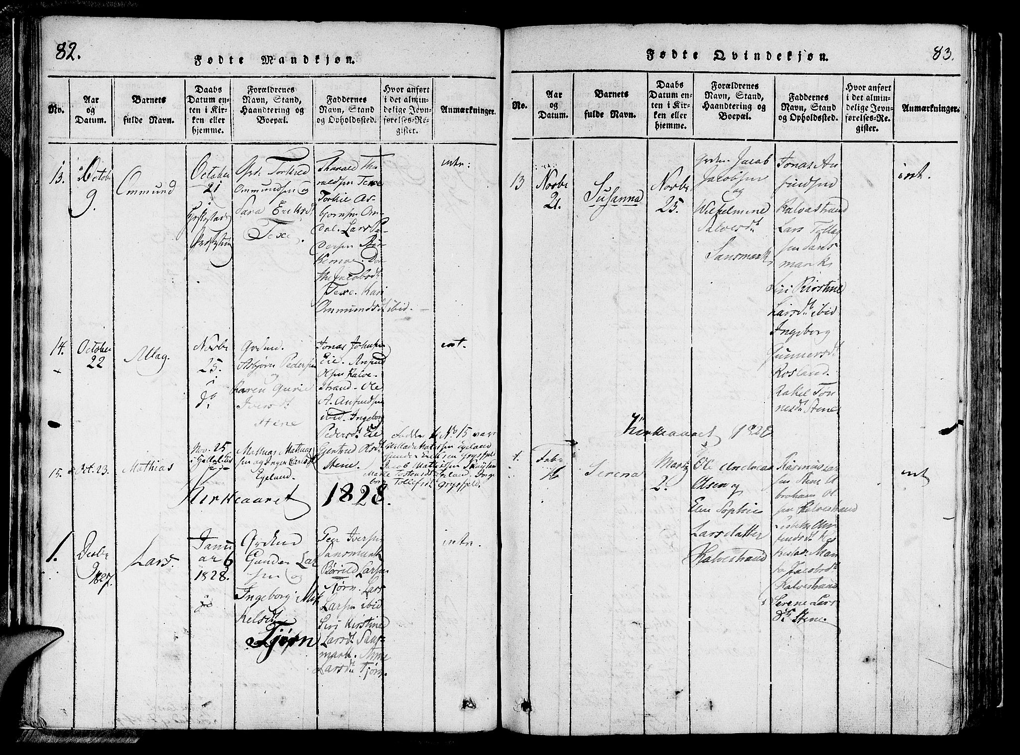 Lund sokneprestkontor, SAST/A-101809/S06/L0006: Parish register (official) no. A 6, 1816-1839, p. 82-83