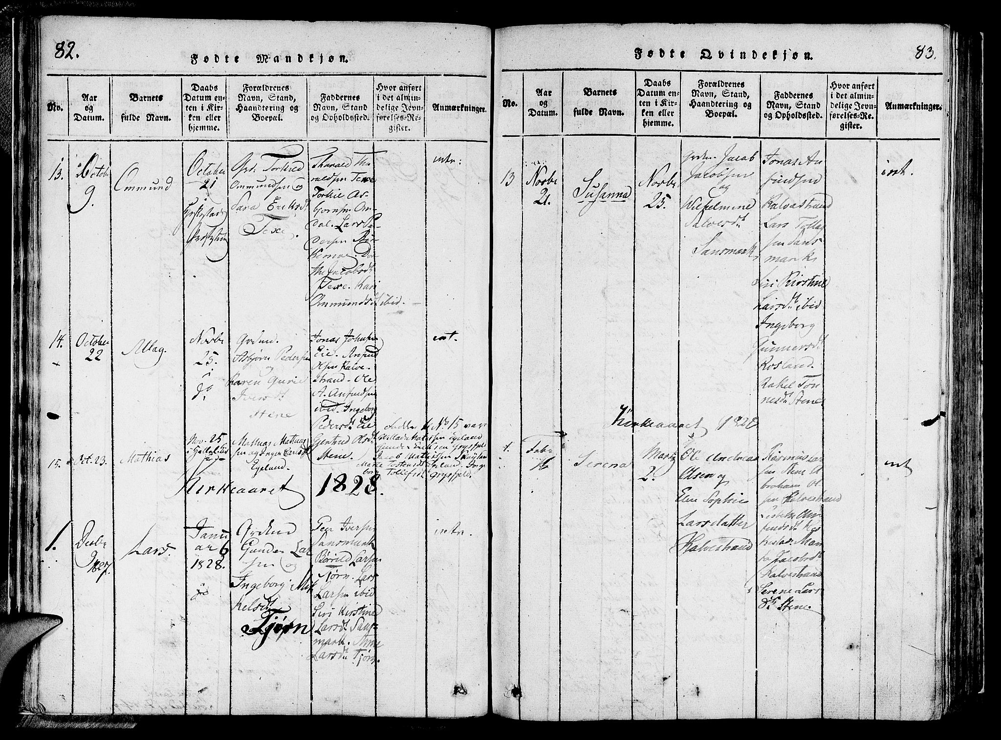 Lund sokneprestkontor, AV/SAST-A-101809/S06/L0006: Parish register (official) no. A 6, 1816-1839, p. 82-83