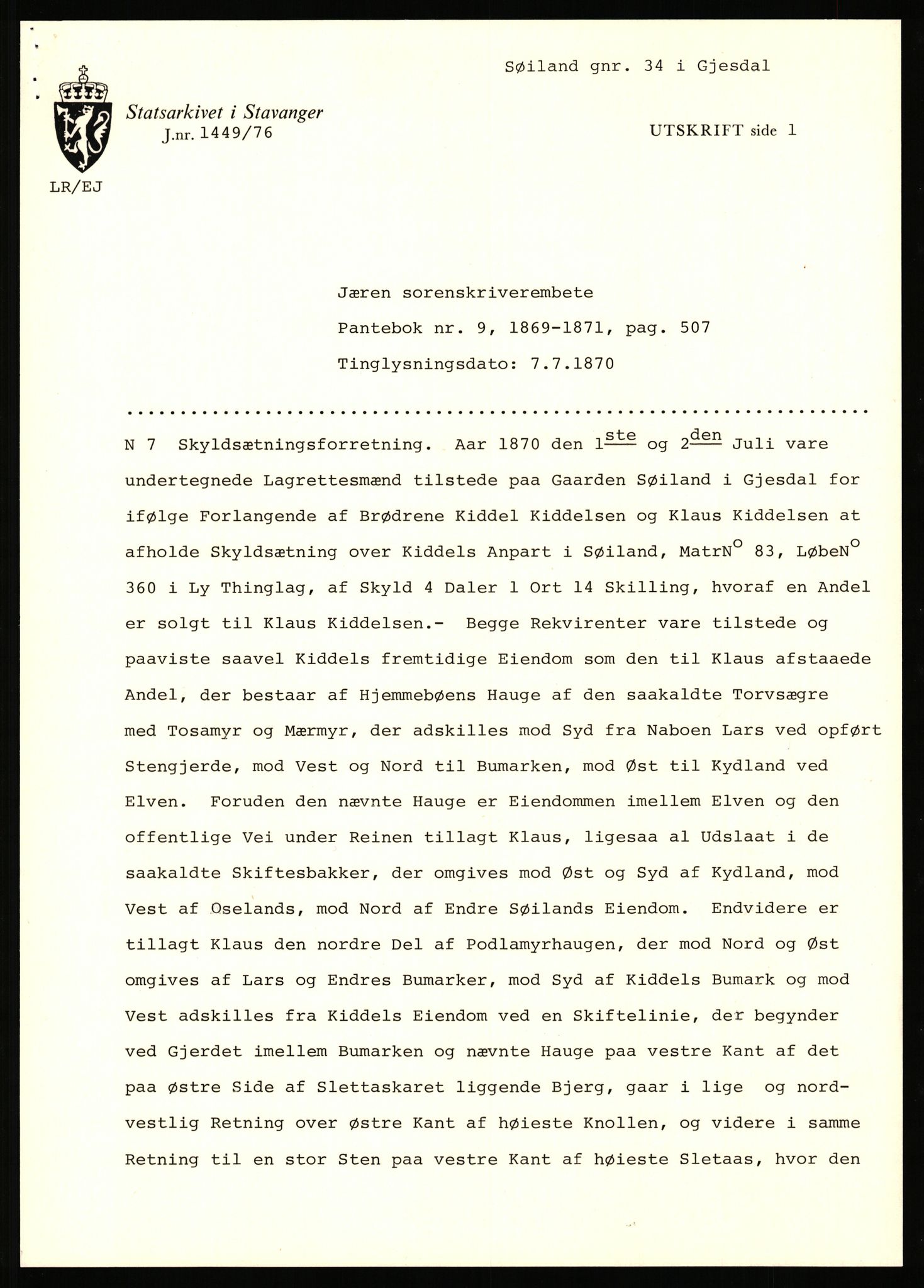 Statsarkivet i Stavanger, AV/SAST-A-101971/03/Y/Yj/L0084: Avskrifter sortert etter gårdsnavn: Søiland - Sørhaug, 1750-1930, p. 6