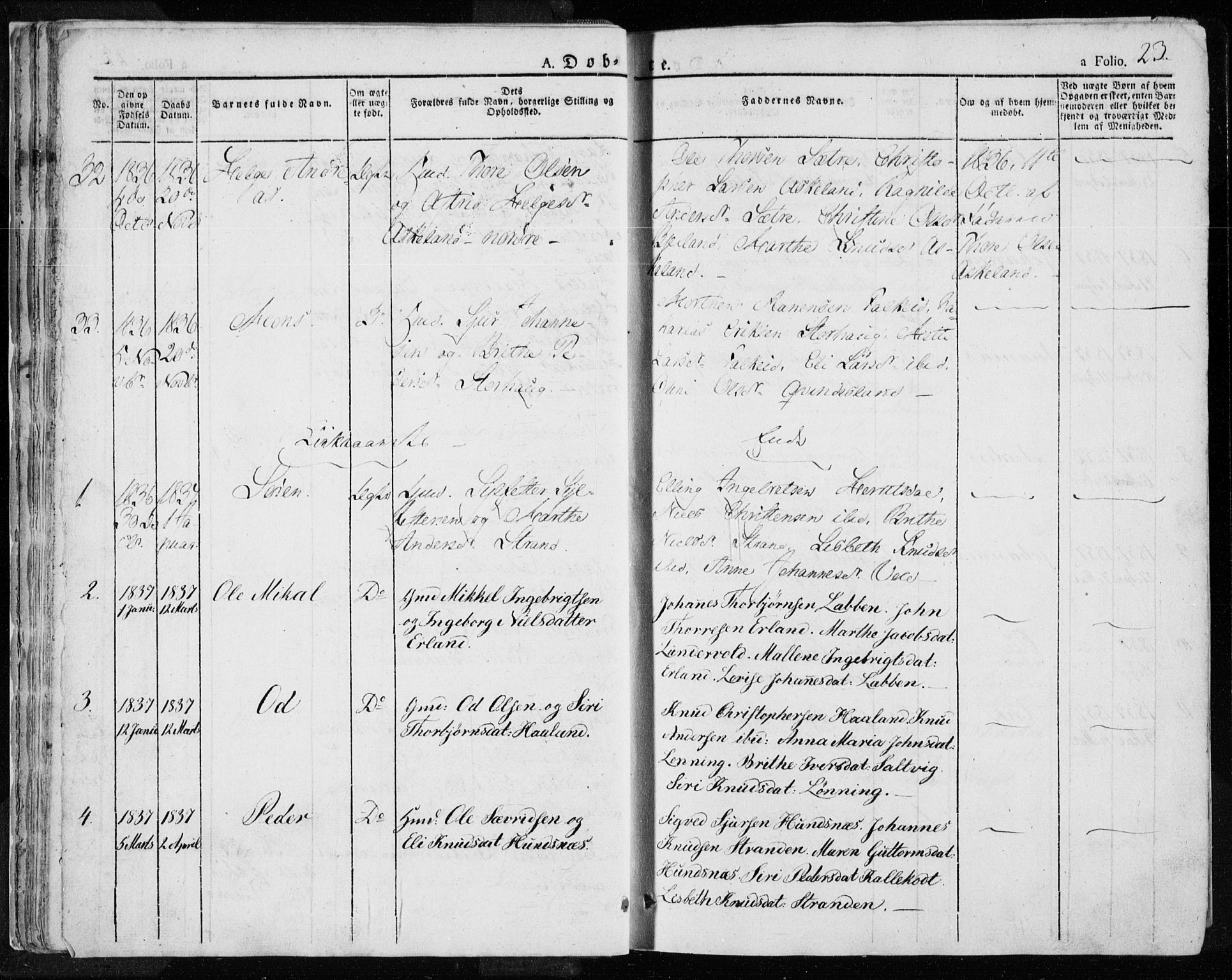 Tysvær sokneprestkontor, SAST/A -101864/H/Ha/Haa/L0001: Parish register (official) no. A 1.1, 1831-1856, p. 23