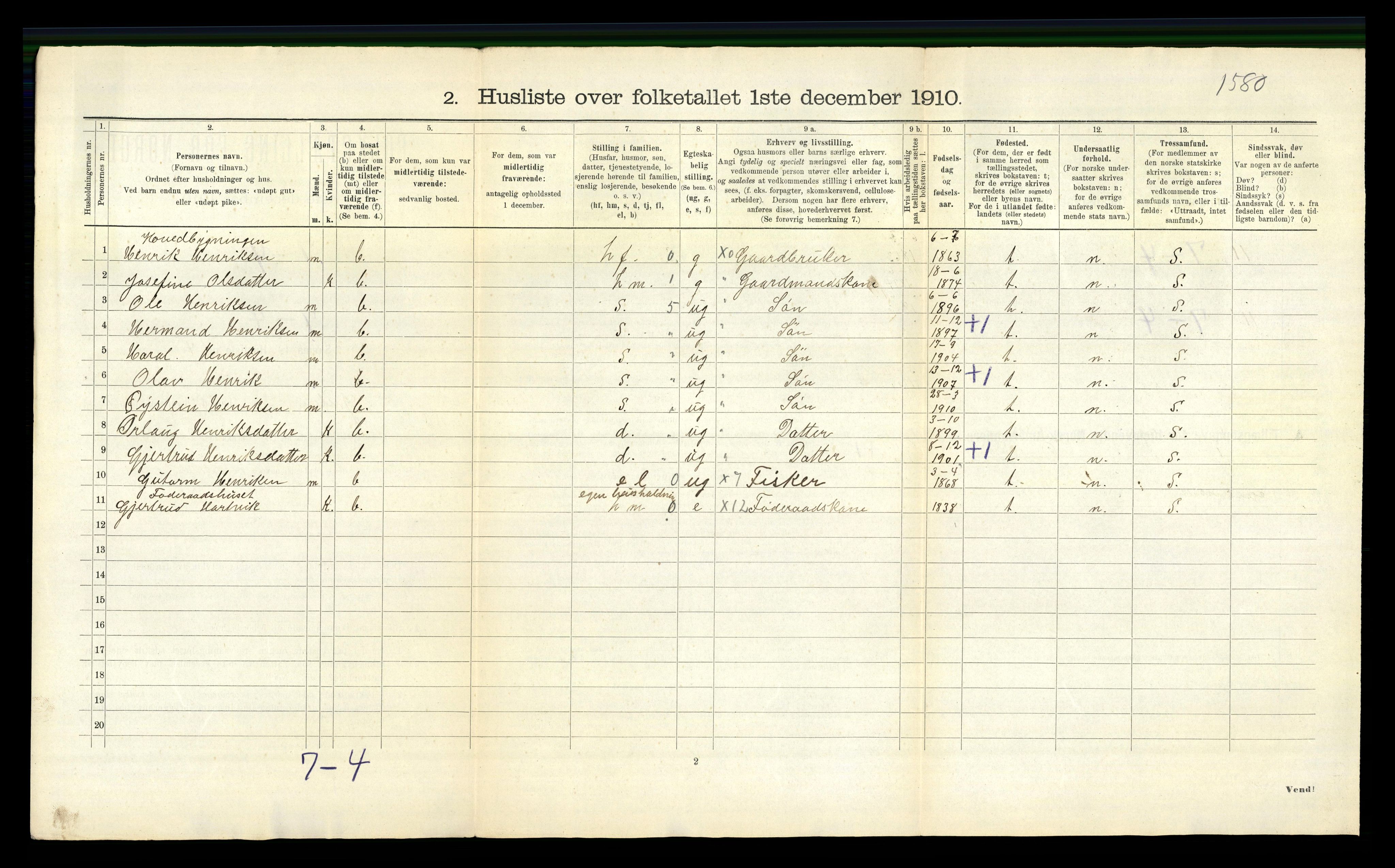 RA, 1910 census for Gulen, 1910, p. 51