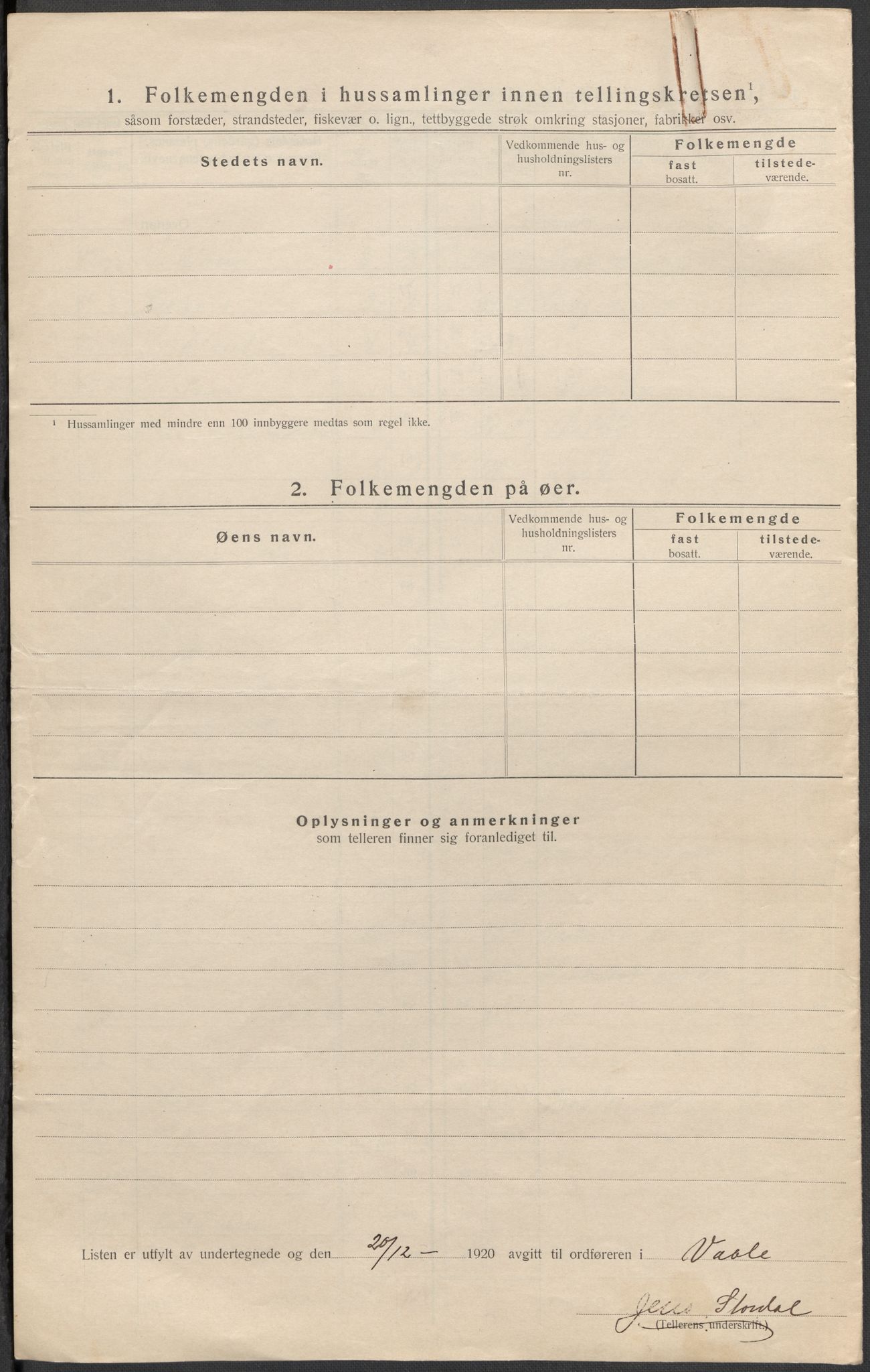 SAKO, 1920 census for Våle, 1920, p. 19