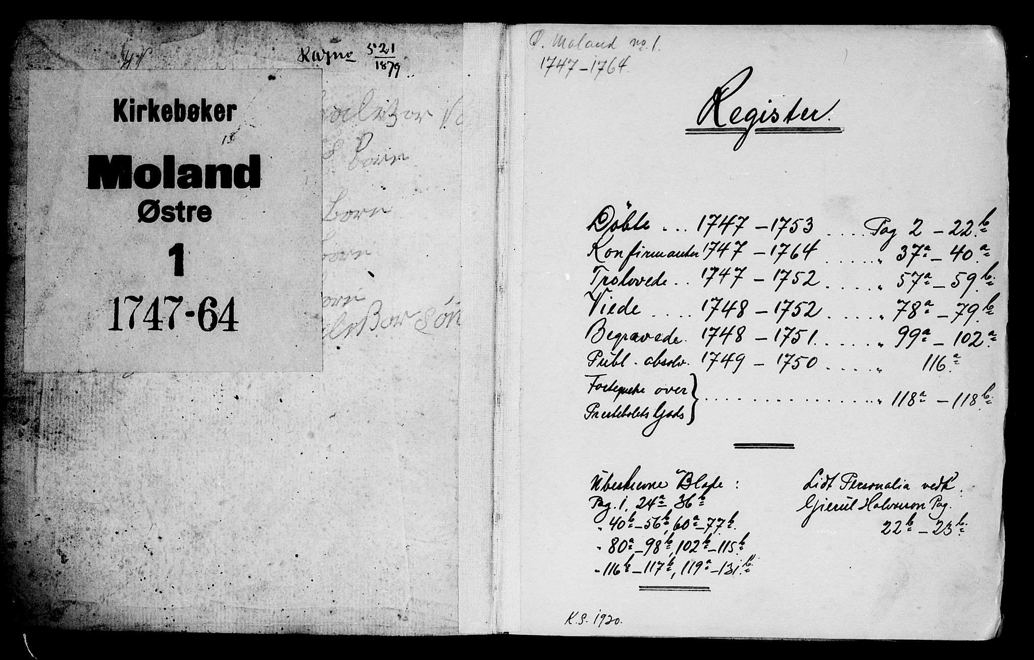 Austre Moland sokneprestkontor, AV/SAK-1111-0001/F/Fa/Faa/L0001: Parish register (official) no. A 1, 1747-1764