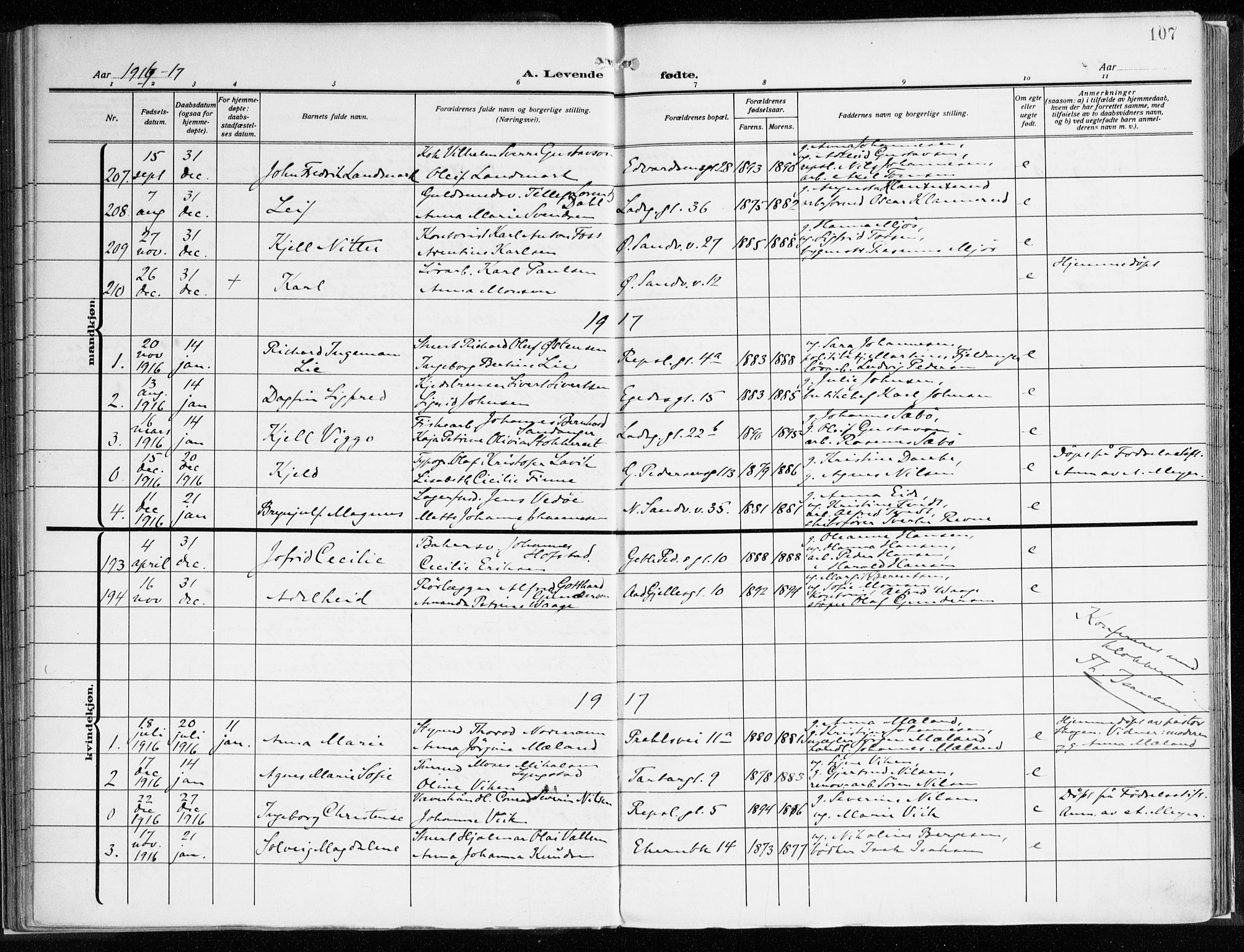 Sandviken Sokneprestembete, SAB/A-77601/H/Ha/L0007: Parish register (official) no. B 4, 1912-1924, p. 107