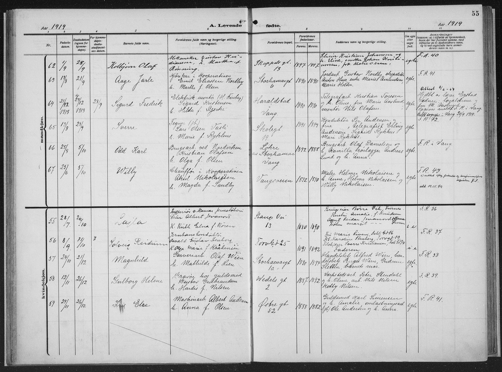 Hamar prestekontor, AV/SAH-DOMPH-002/H/Ha/Haa/L0002: Parish register (official) no. 2, 1915-1936, p. 55