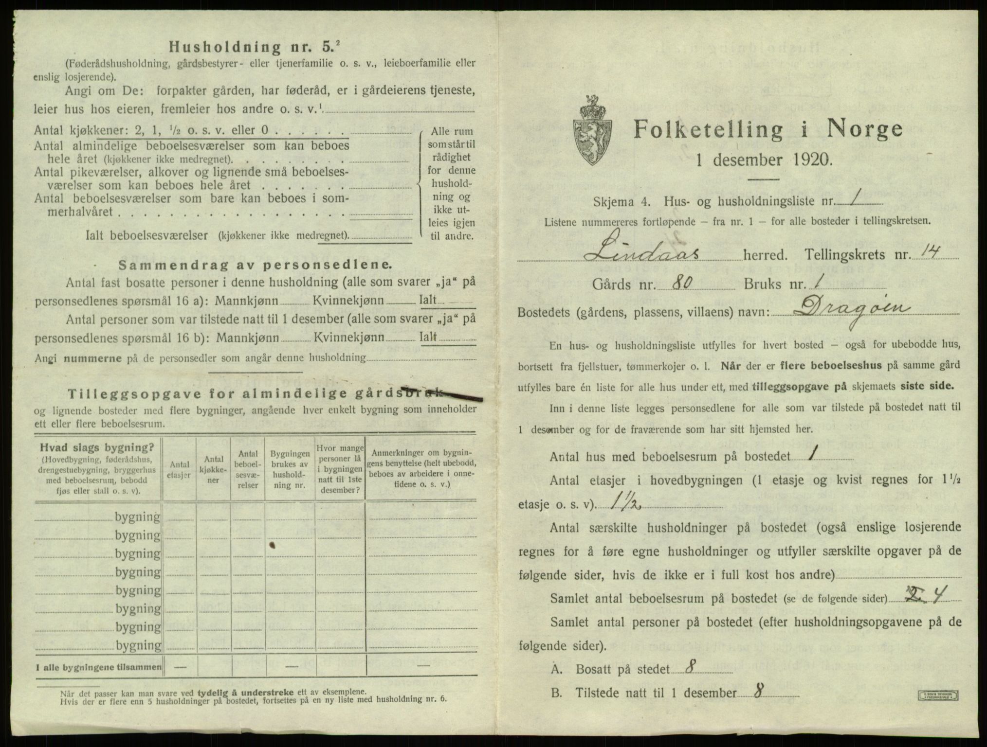 SAB, 1920 census for Lindås, 1920, p. 948