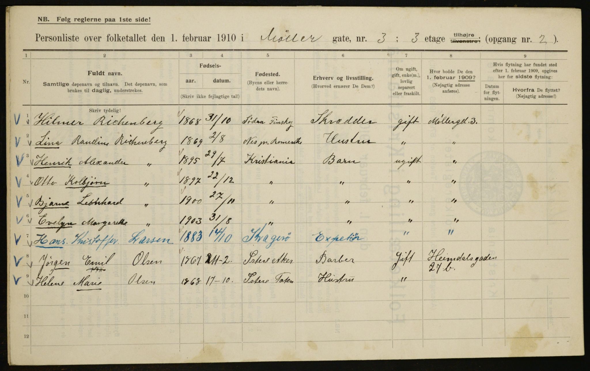 OBA, Municipal Census 1910 for Kristiania, 1910, p. 66057