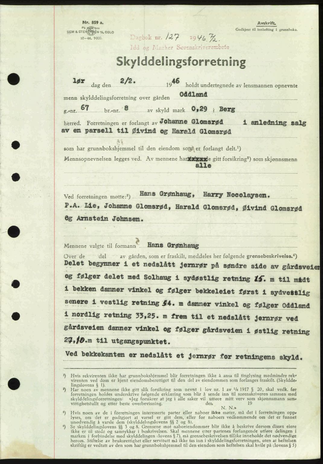 Idd og Marker sorenskriveri, AV/SAO-A-10283/G/Gb/Gbb/L0008: Mortgage book no. A8, 1946-1946, Diary no: : 127/1946