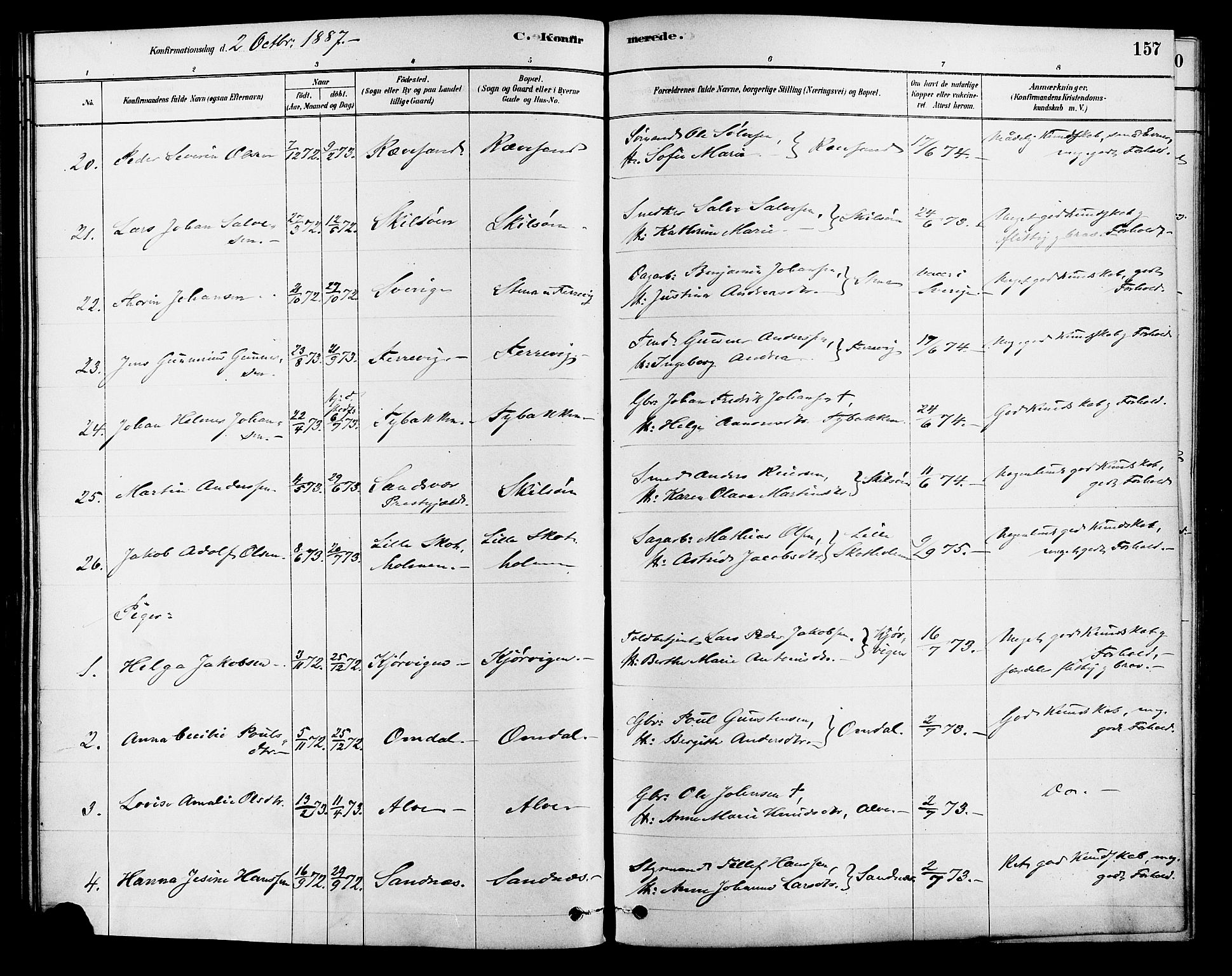 Tromøy sokneprestkontor, AV/SAK-1111-0041/F/Fa/L0009: Parish register (official) no. A 9, 1878-1896, p. 157