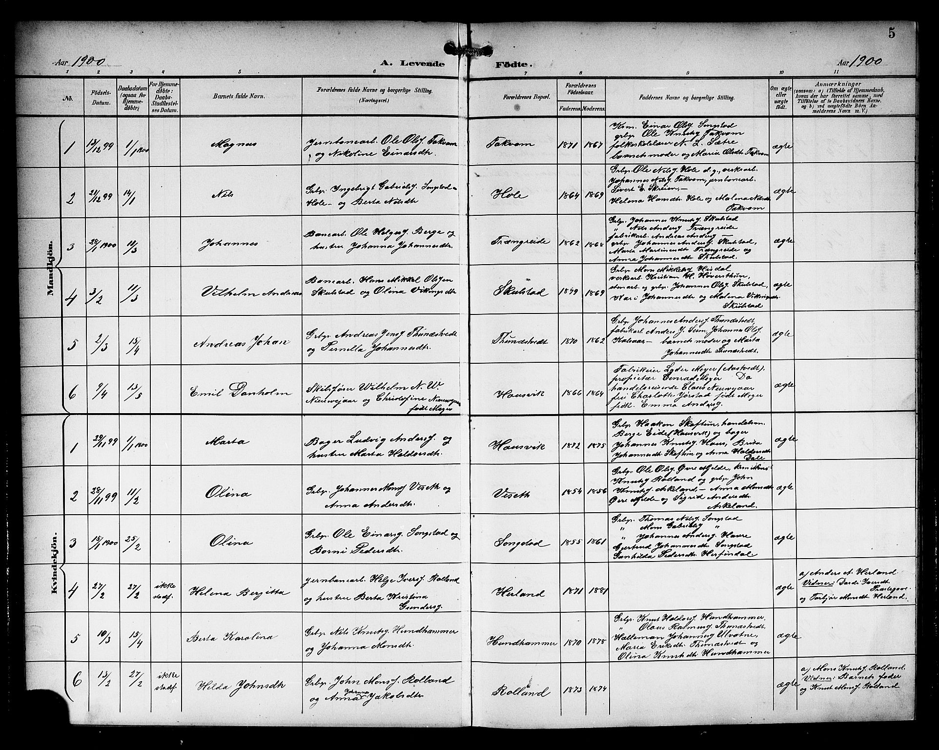 Haus sokneprestembete, SAB/A-75601/H/Hab: Parish register (copy) no. B 4, 1900-1921, p. 5