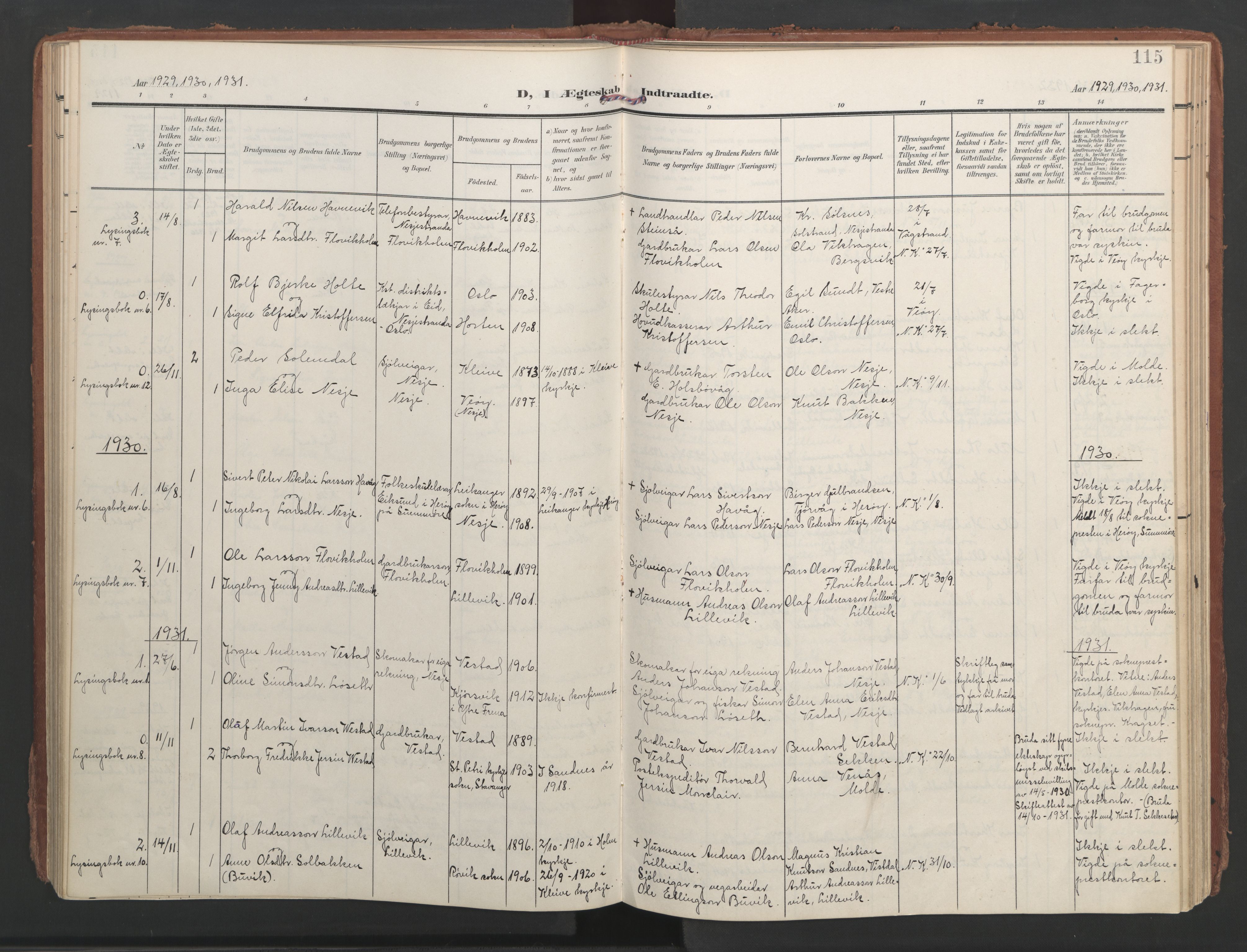 Ministerialprotokoller, klokkerbøker og fødselsregistre - Møre og Romsdal, AV/SAT-A-1454/547/L0605: Parish register (official) no. 547A07, 1907-1936, p. 115