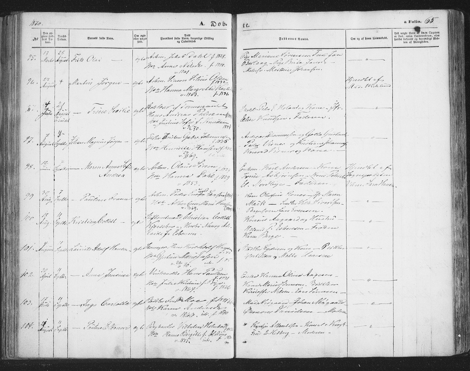 Tromsø sokneprestkontor/stiftsprosti/domprosti, SATØ/S-1343/G/Ga/L0012kirke: Parish register (official) no. 12, 1865-1871, p. 65