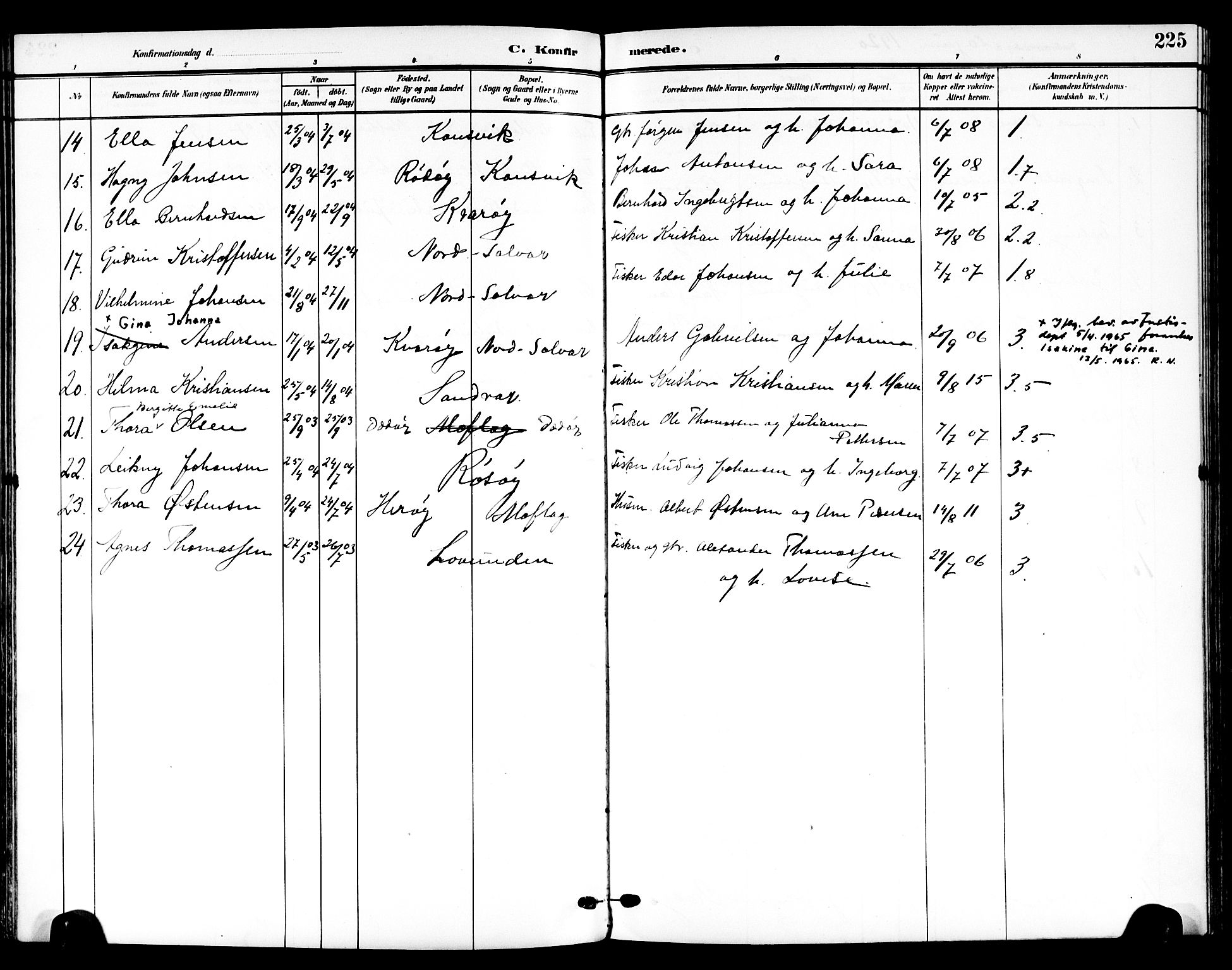 Ministerialprotokoller, klokkerbøker og fødselsregistre - Nordland, AV/SAT-A-1459/839/L0569: Parish register (official) no. 839A06, 1903-1922, p. 225