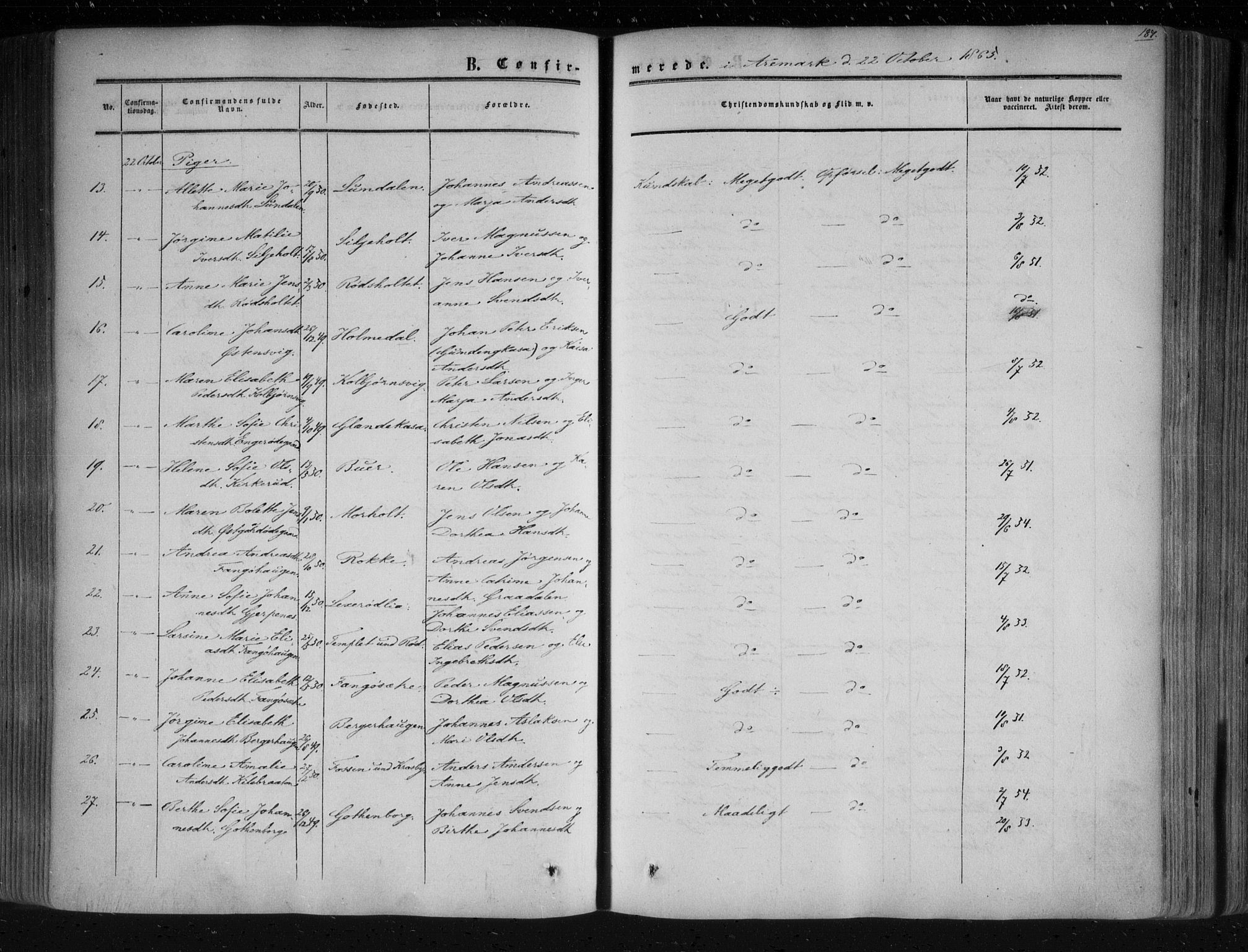 Aremark prestekontor Kirkebøker, AV/SAO-A-10899/F/Fc/L0003: Parish register (official) no. III 3, 1850-1865, p. 187