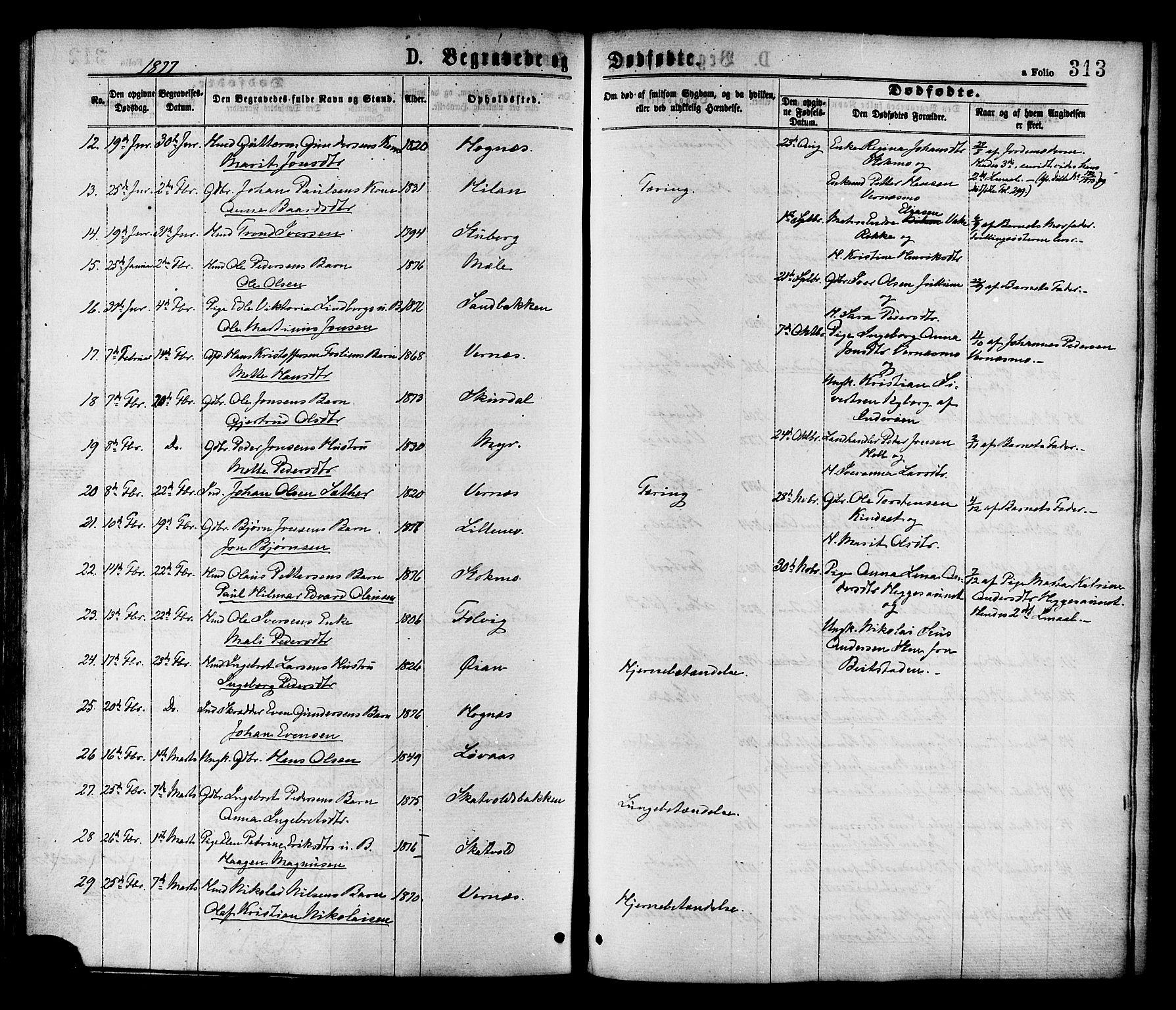 Ministerialprotokoller, klokkerbøker og fødselsregistre - Nord-Trøndelag, SAT/A-1458/709/L0076: Parish register (official) no. 709A16, 1871-1879, p. 313