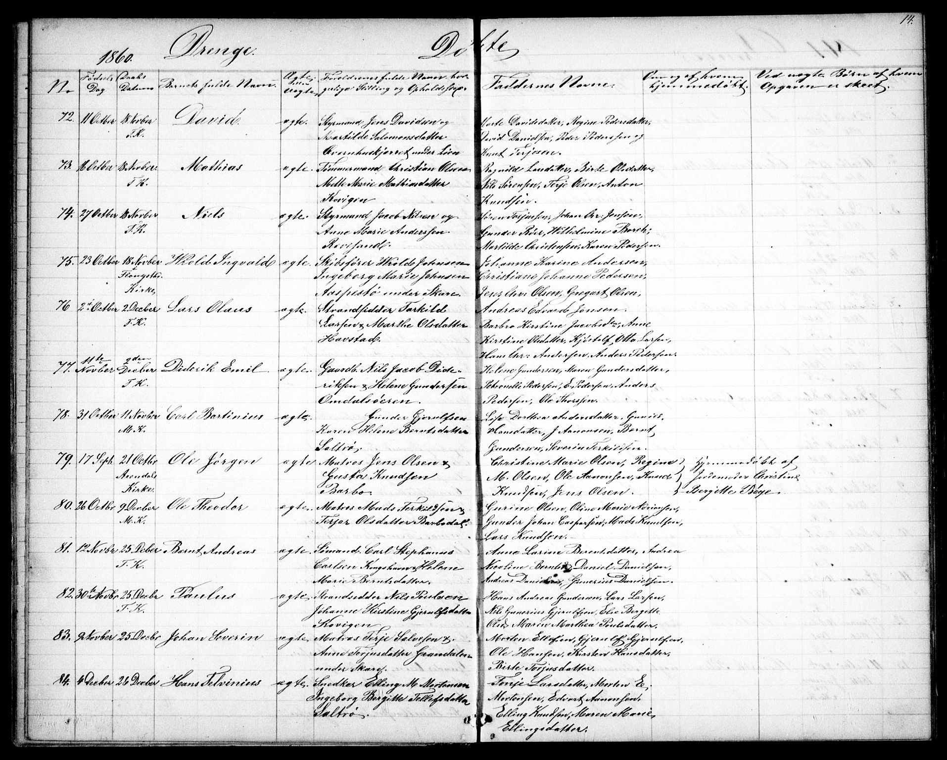 Tromøy sokneprestkontor, AV/SAK-1111-0041/F/Fb/L0003: Parish register (copy) no. B 3, 1859-1868, p. 14