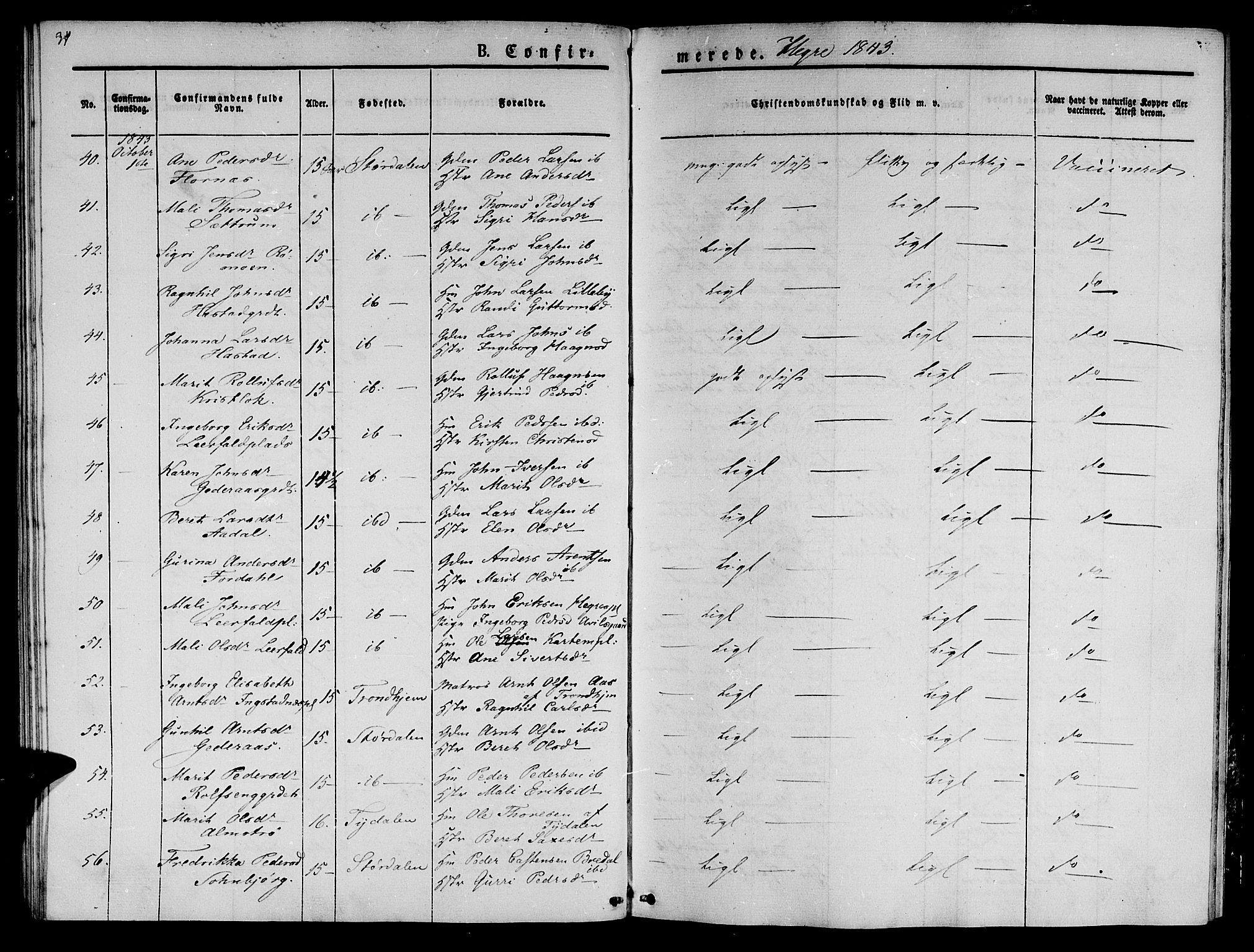 Ministerialprotokoller, klokkerbøker og fødselsregistre - Nord-Trøndelag, AV/SAT-A-1458/709/L0073: Parish register (official) no. 709A13, 1841-1844, p. 34