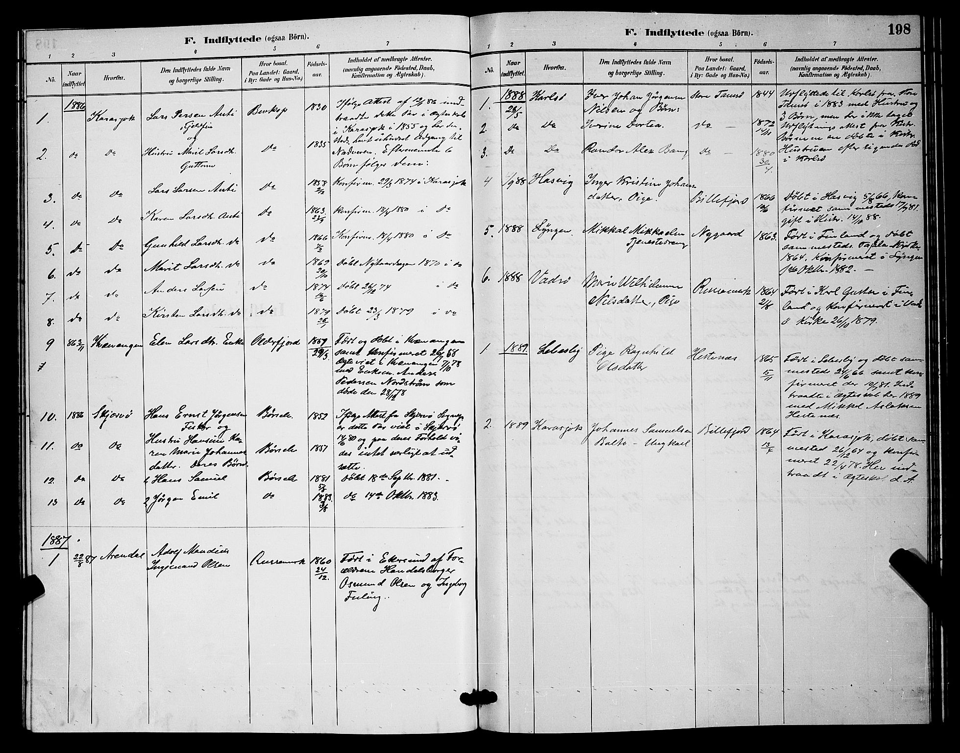 Kistrand/Porsanger sokneprestembete, SATØ/S-1351/H/Hb/L0004.klokk: Parish register (copy) no. 4, 1885-1894, p. 198