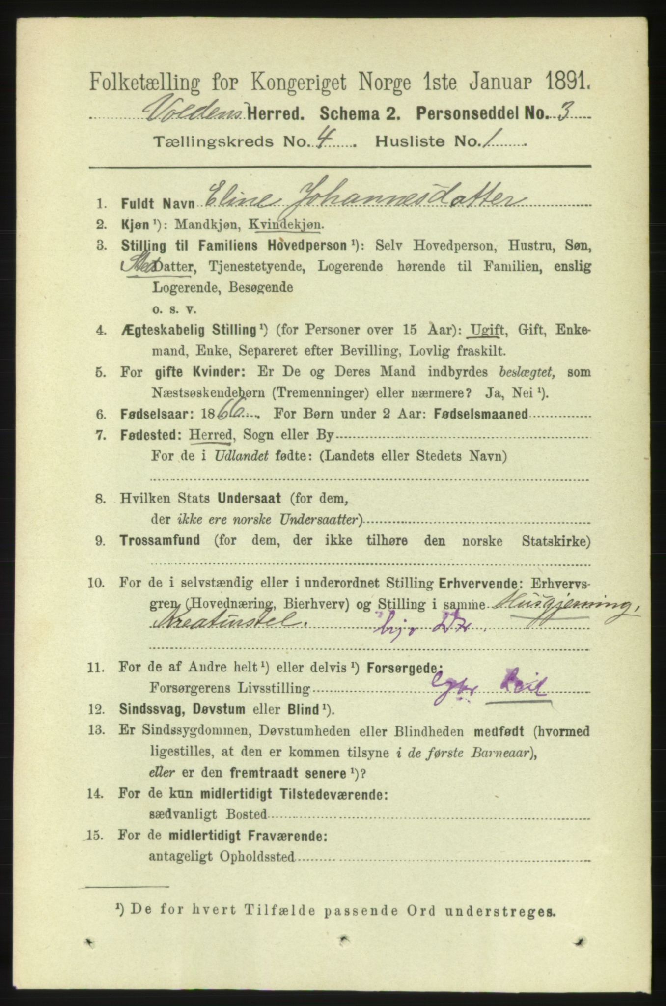 RA, 1891 census for 1519 Volda, 1891, p. 1970