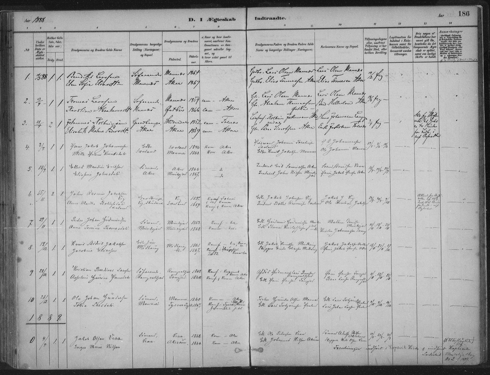 Kopervik sokneprestkontor, SAST/A-101850/H/Ha/Haa/L0004: Parish register (official) no. A 4, 1882-1905, p. 186