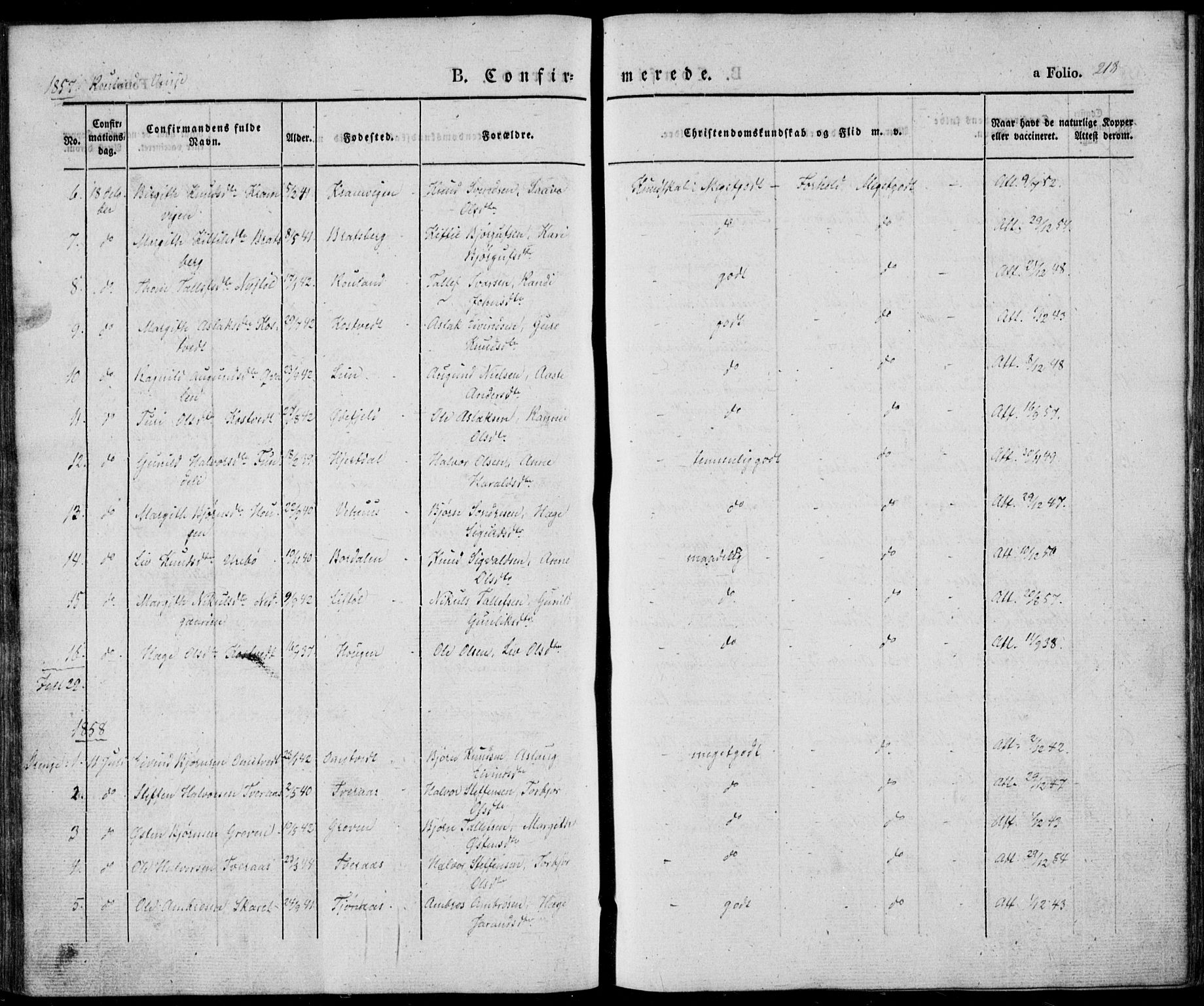 Vinje kirkebøker, SAKO/A-312/F/Fa/L0004: Parish register (official) no. I 4, 1843-1869, p. 218