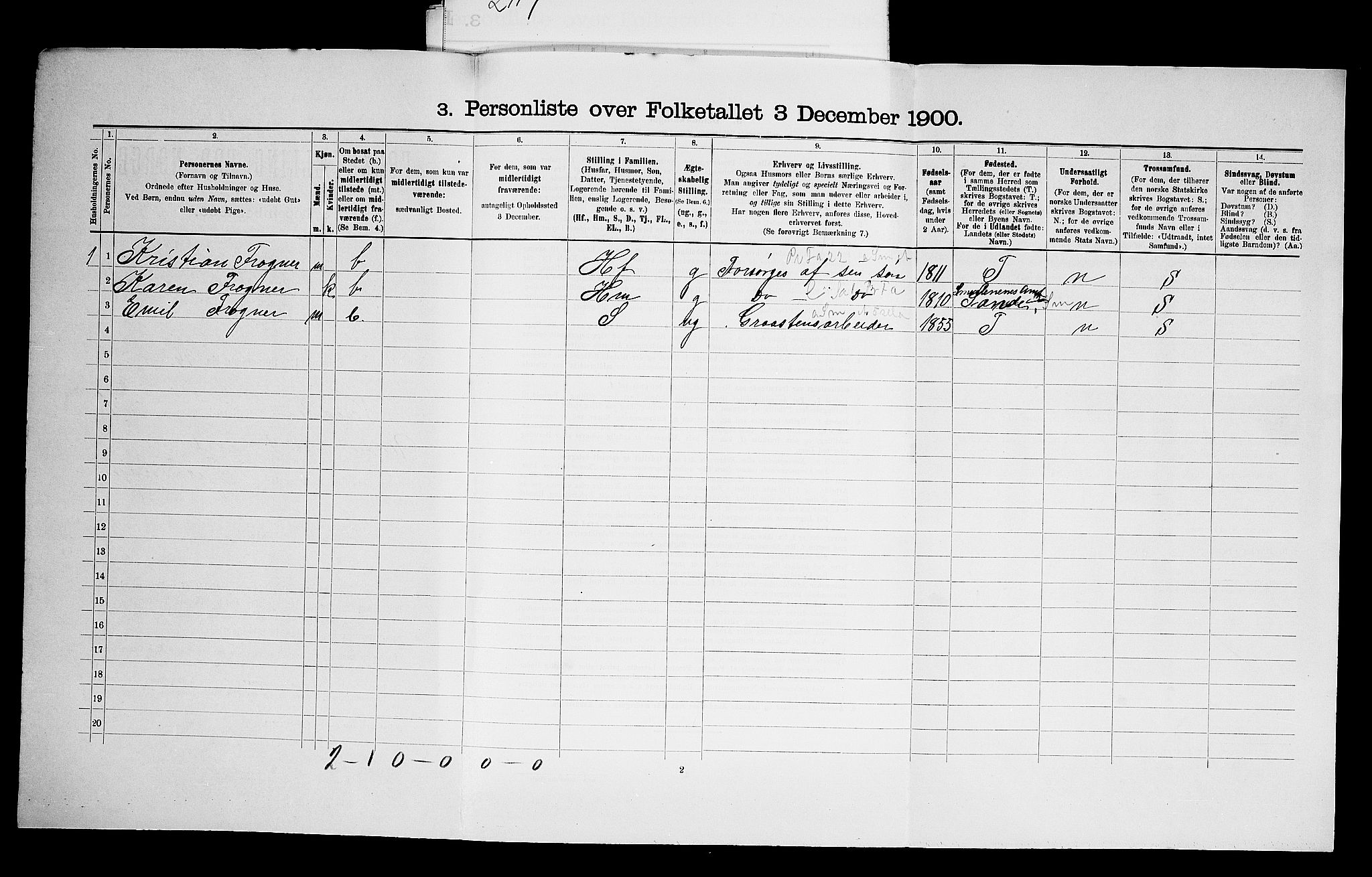 SAO, 1900 census for Nesodden, 1900