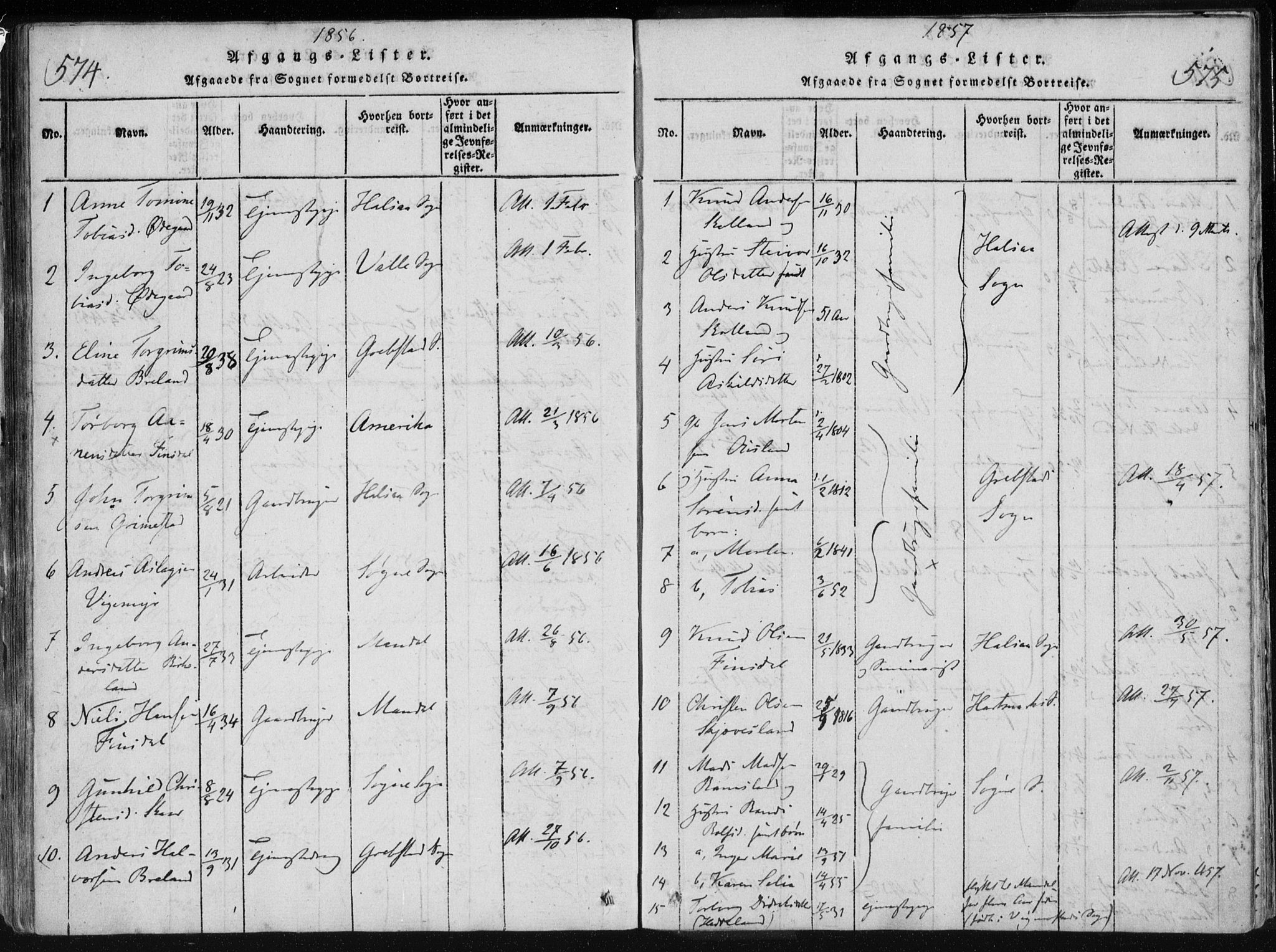 Holum sokneprestkontor, SAK/1111-0022/F/Fa/Fac/L0002: Parish register (official) no. A 2, 1821-1859, p. 574-575