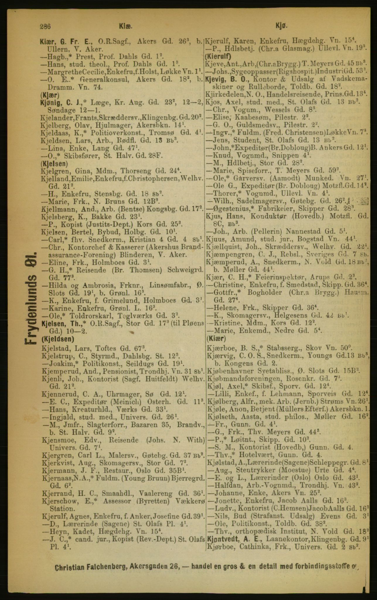 Kristiania/Oslo adressebok, PUBL/-, 1889, p. 286