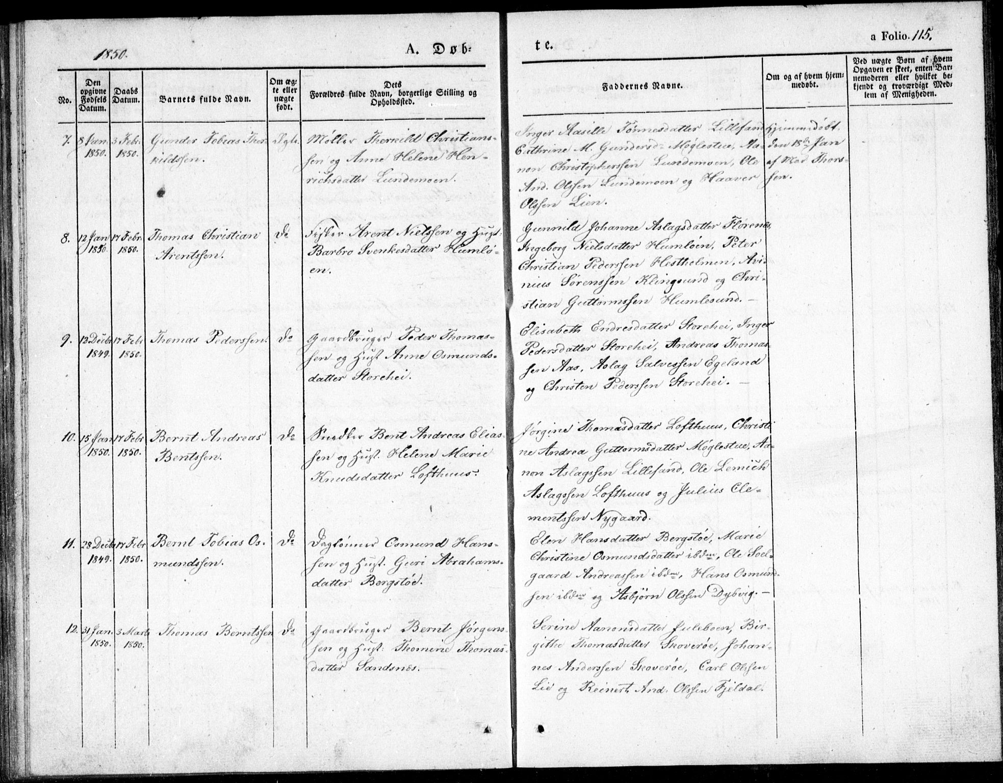 Vestre Moland sokneprestkontor, AV/SAK-1111-0046/F/Fb/Fbb/L0002: Parish register (copy) no. B 2, 1836-1851, p. 115