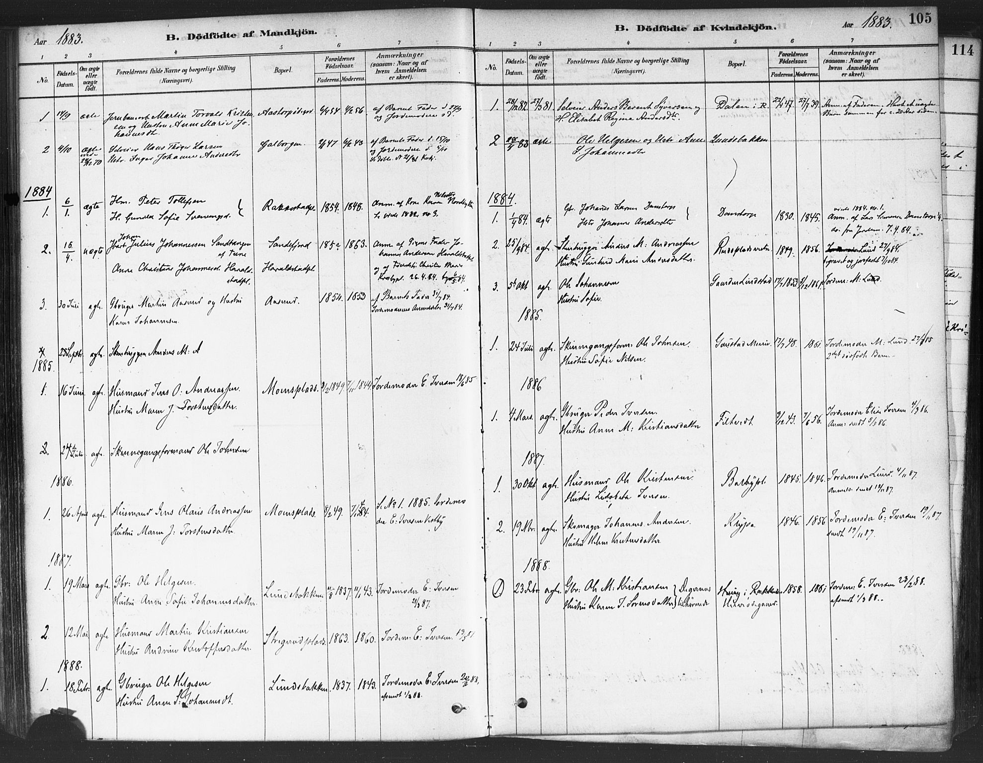 Rakkestad prestekontor Kirkebøker, AV/SAO-A-2008/F/Fa/L0012: Parish register (official) no. I 12, 1878-1893, p. 105