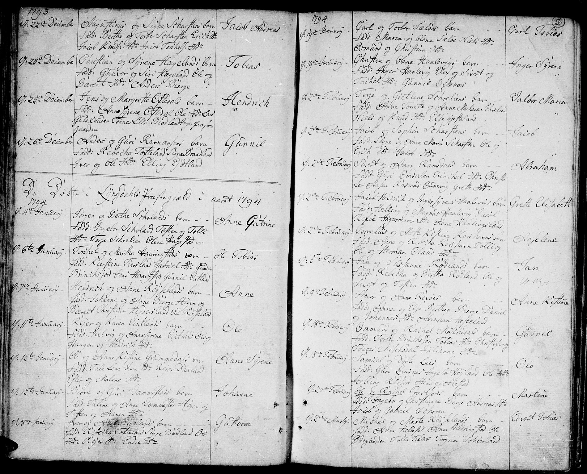 Lyngdal sokneprestkontor, AV/SAK-1111-0029/F/Fa/Fac/L0004: Parish register (official) no. A 4, 1780-1815, p. 56