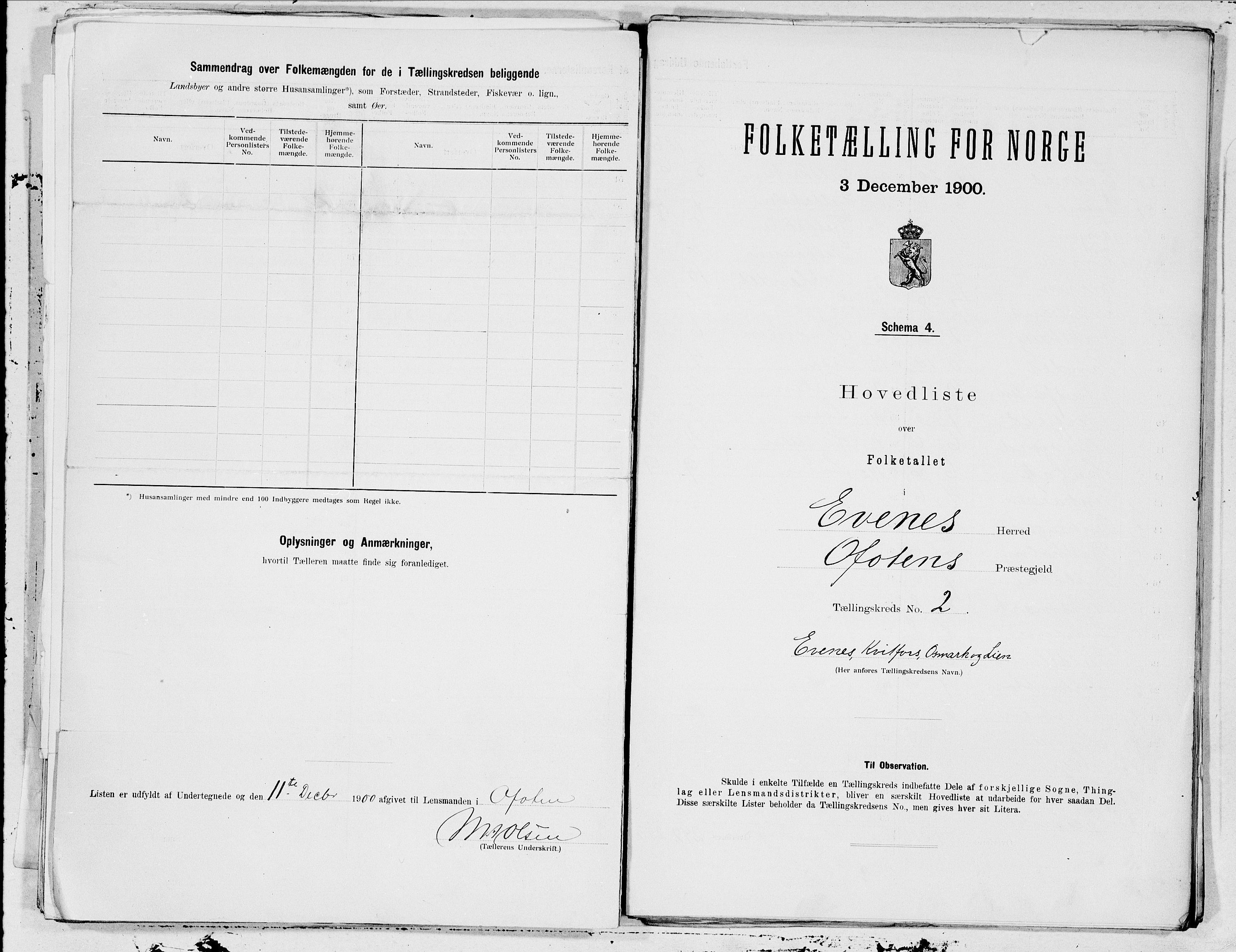 SAT, 1900 census for Evenes, 1900, p. 4