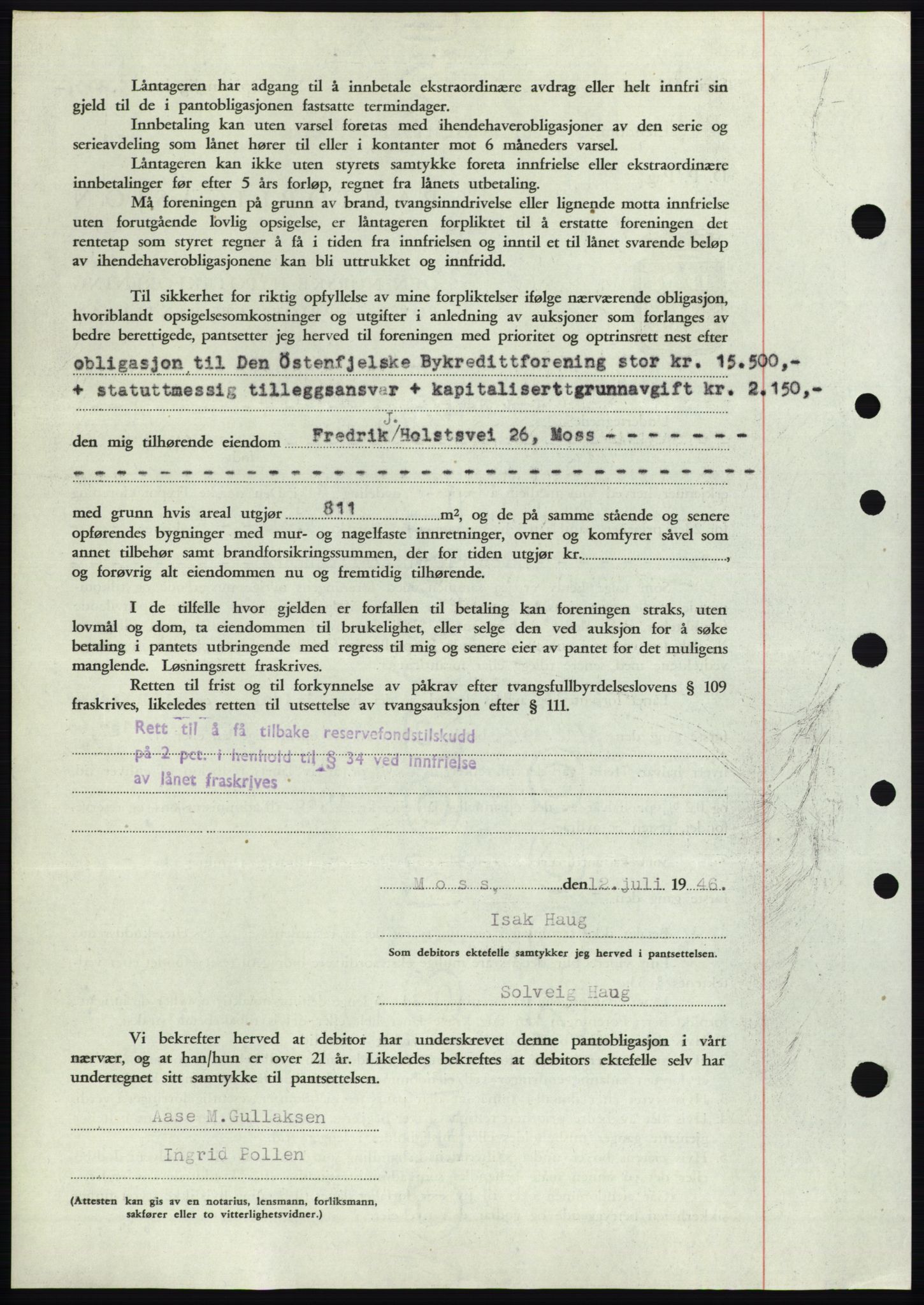 Moss sorenskriveri, SAO/A-10168: Mortgage book no. B15, 1946-1946, Diary no: : 1609/1946