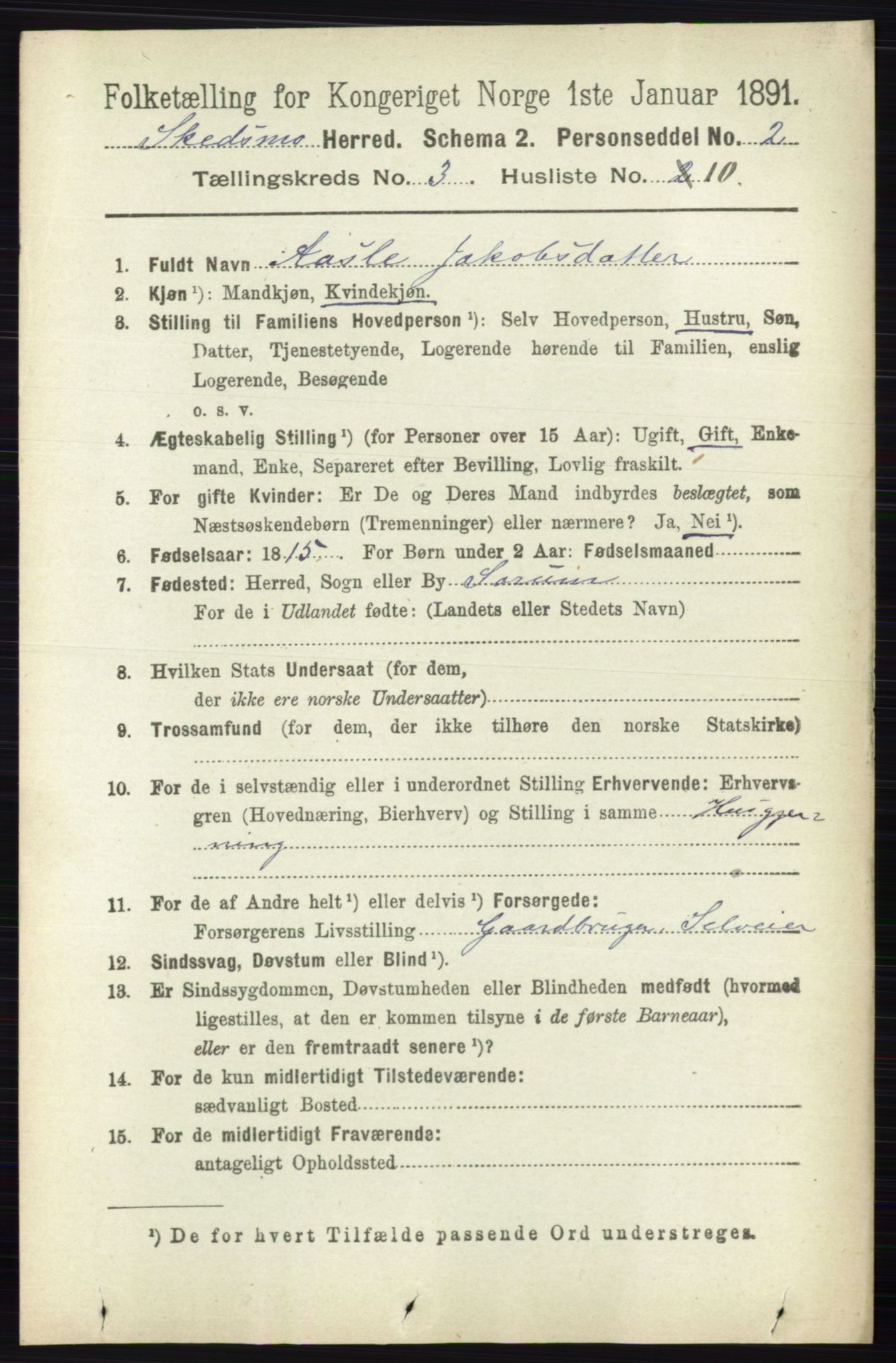 RA, 1891 census for 0231 Skedsmo, 1891, p. 1354
