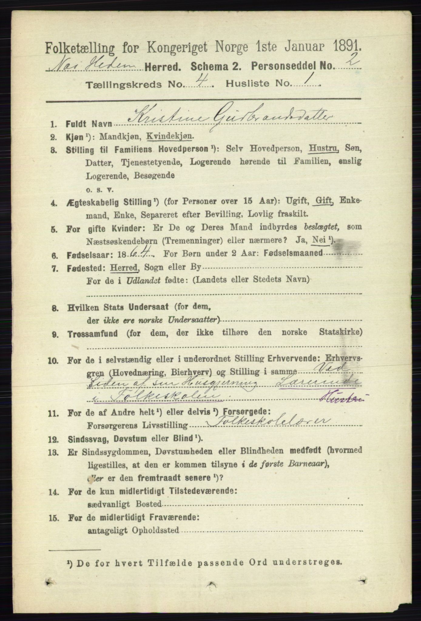 RA, 1891 census for 0411 Nes, 1891, p. 2045
